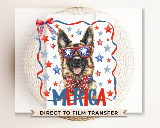 Patriotic German Shepherd DTF Transfer, Ready to Press, 4th of July Tshirt Design