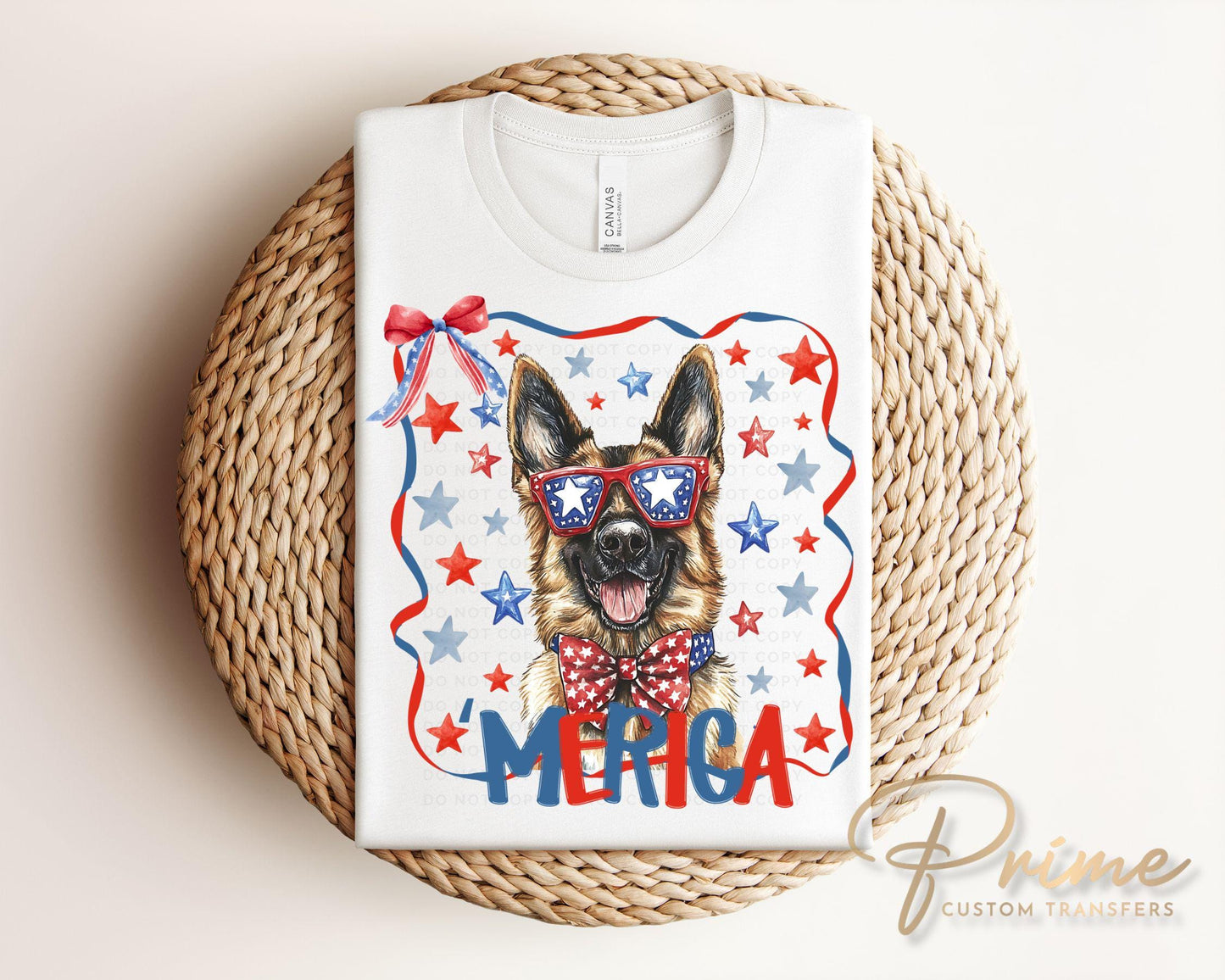 Patriotic German Shepherd DTF Transfer, Ready to Press, 4th of July Tshirt Design
