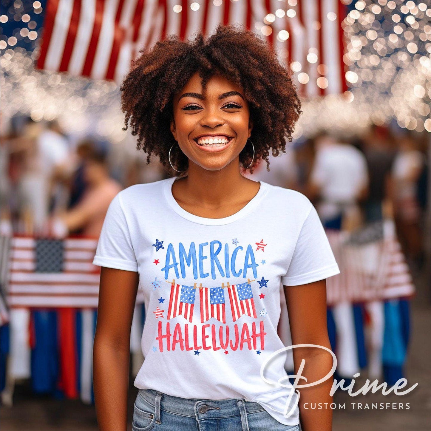 America Hallelujah DTF Transfer, Ready to Press, Preppy 4th of July Tshirt Design