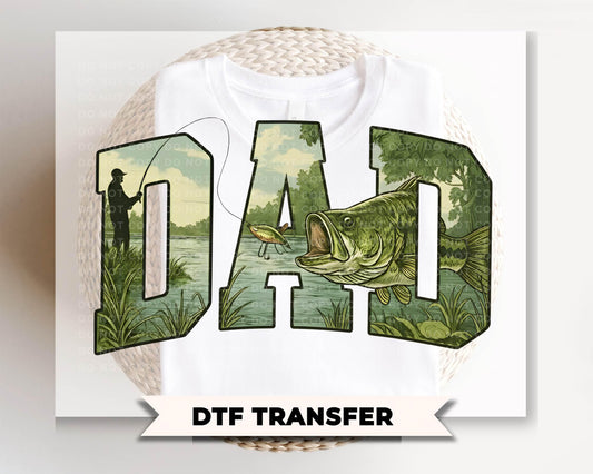 Bass Fishing Dad DTF Transfer, Ready to Press, Father's Day Tshirt Design