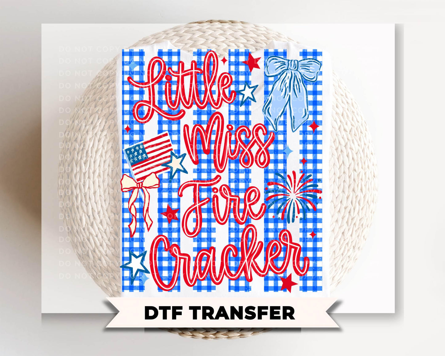 Little Miss Firecracker DTF Transfer, Ready to Press, Coquette 4th of July Tshirt Design