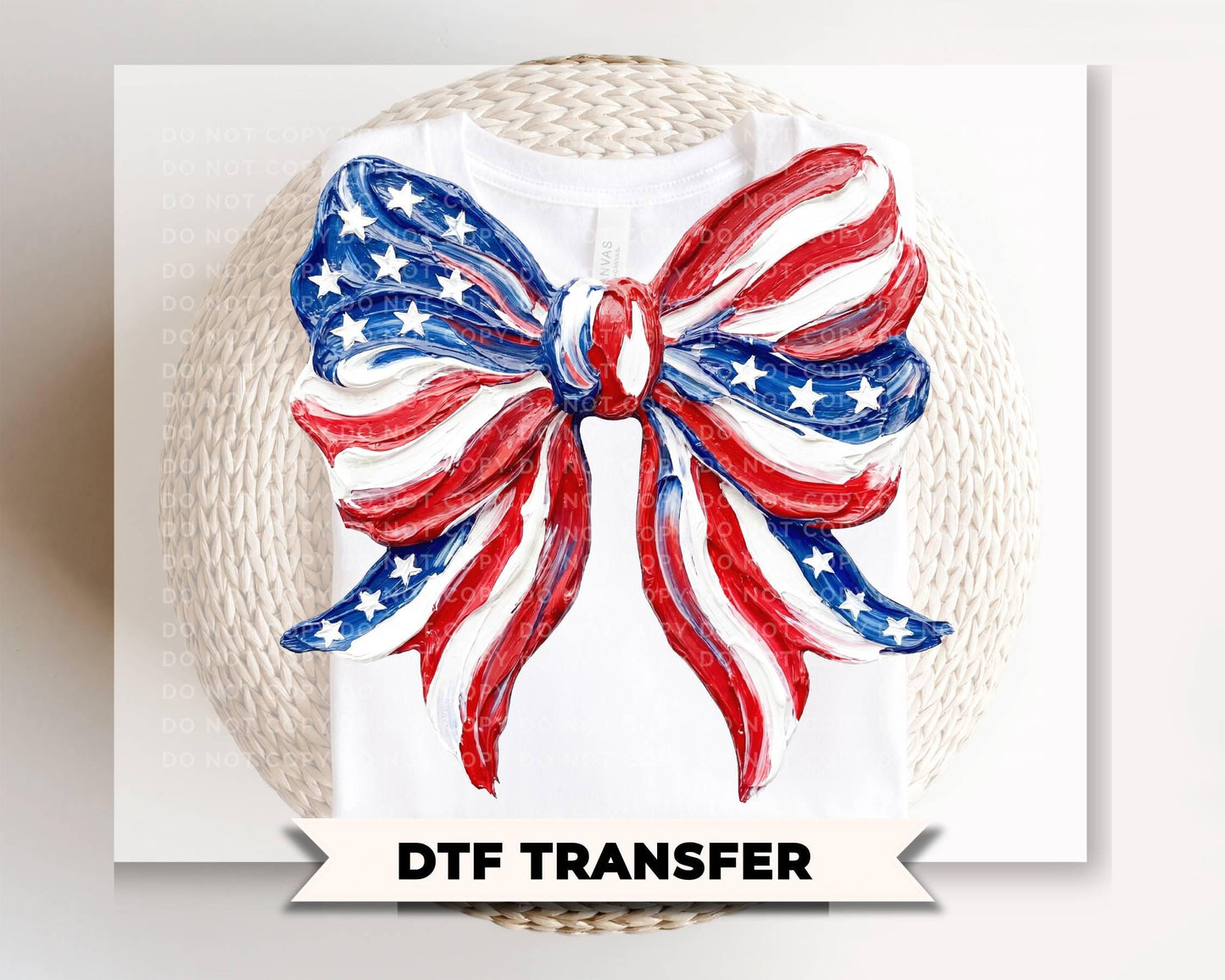 Patriotic Bow DTF Transfer, Ready to Press, Brushstroke 4th of July Tshirt Design