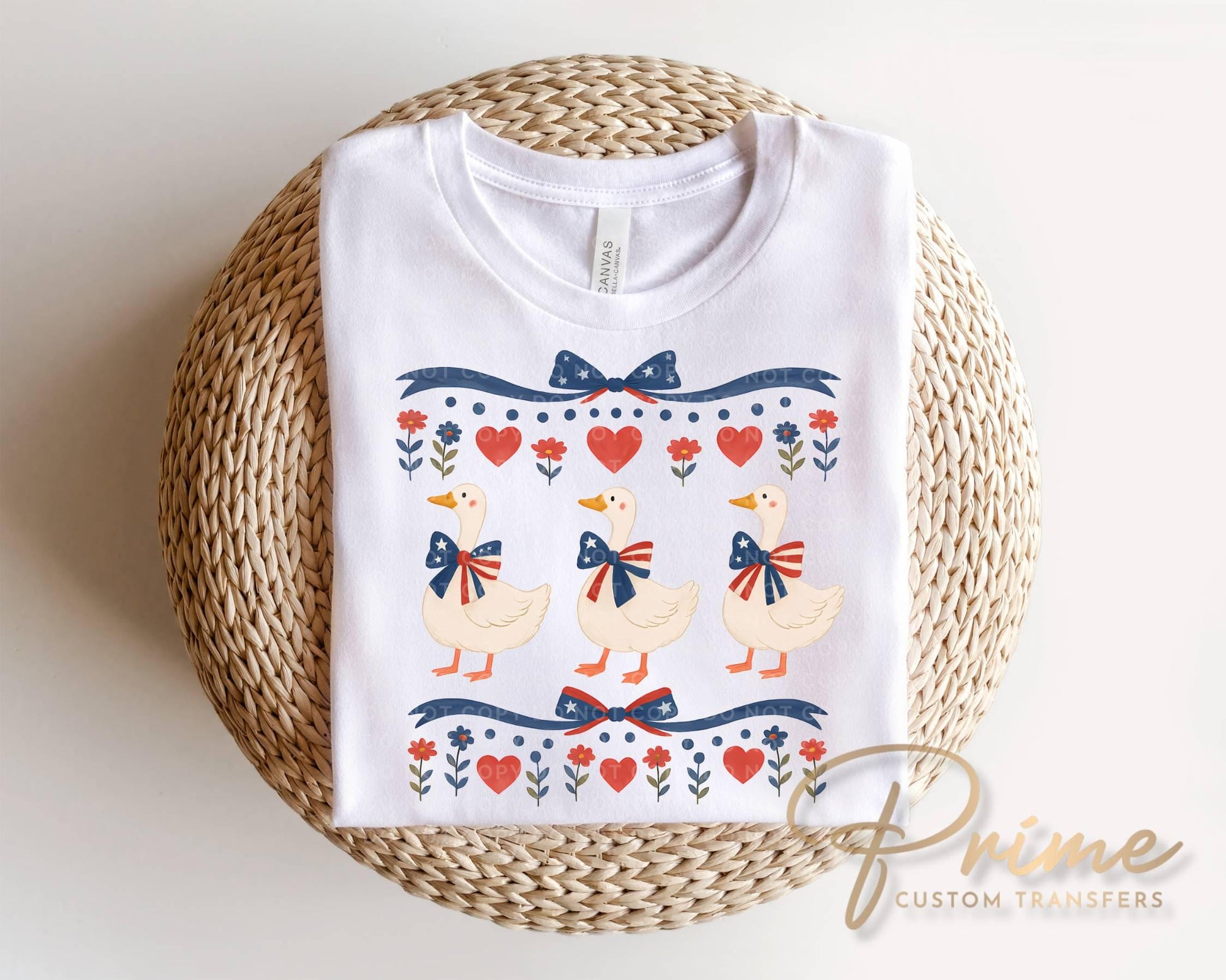 Patriotic Geese DTF Transfer, Ready to Press, Cottagecore 4th of July Tshirt Design