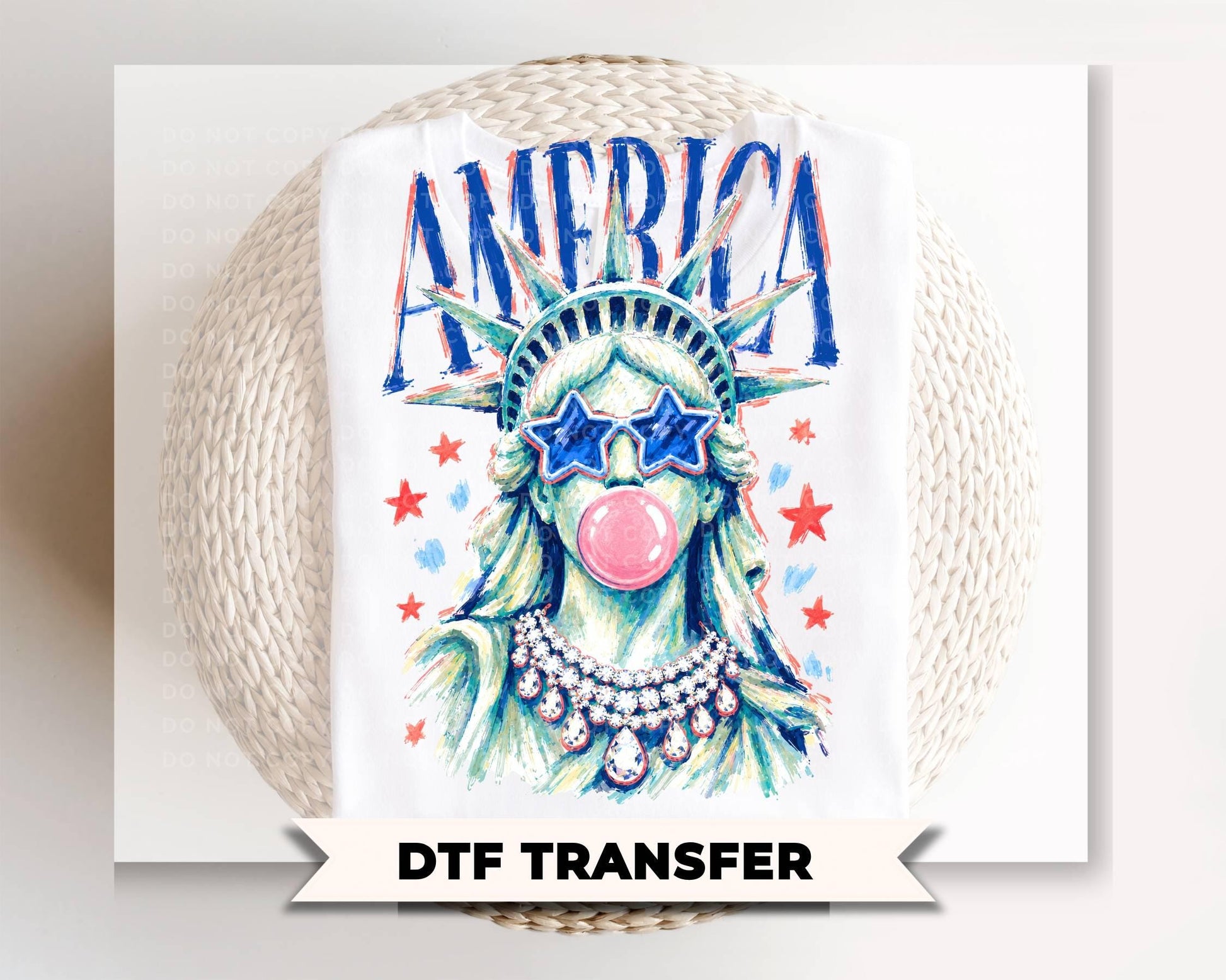 Brushstroke Statue of Liberty DTF Transfer, Ready to Press, Preppy 4th of July Tshirt Design