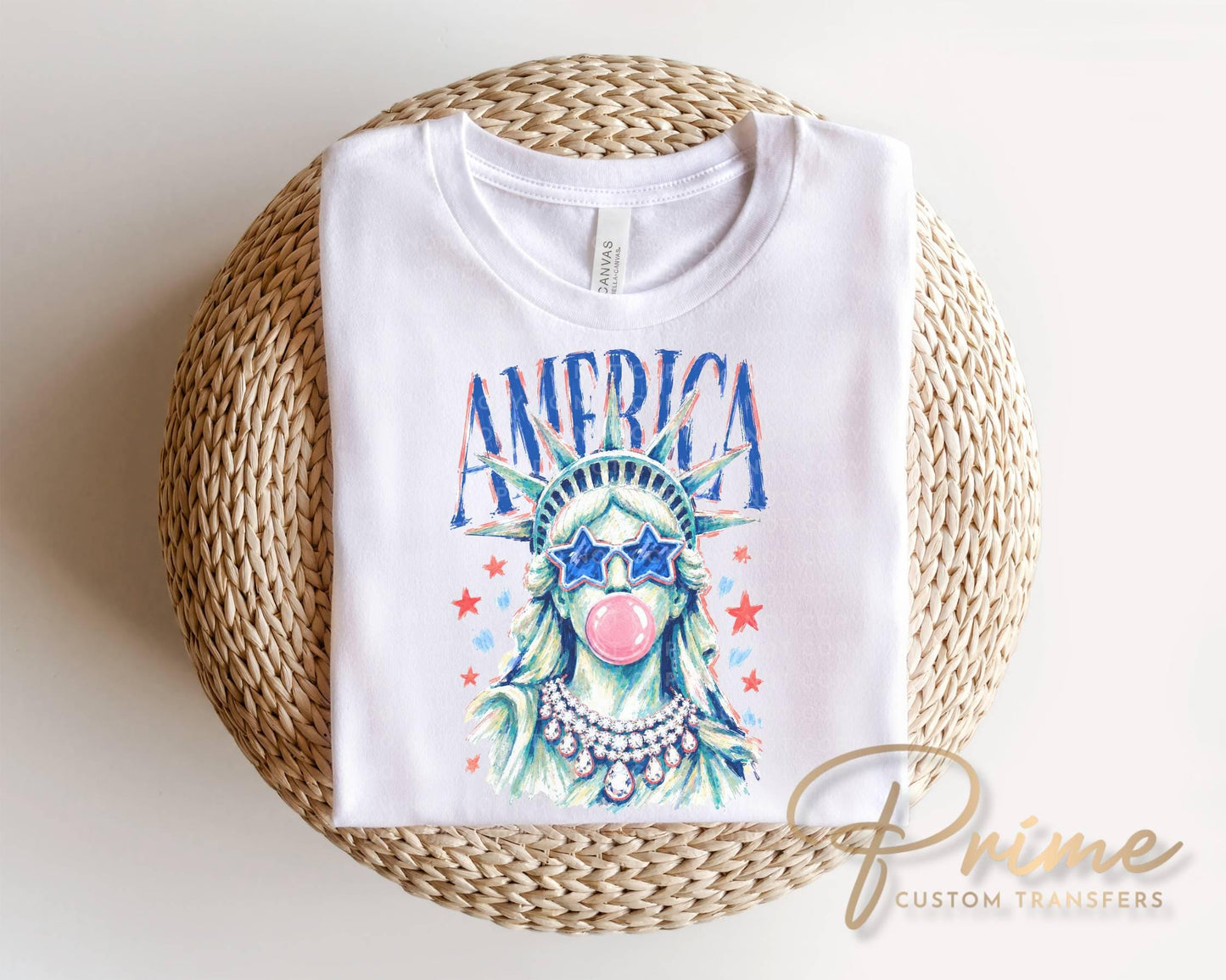 Brushstroke Statue of Liberty DTF Transfer, Ready to Press, Preppy 4th of July Tshirt Design