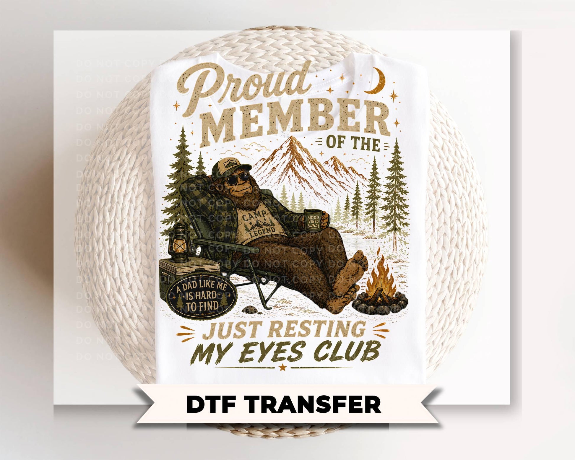 Just Resting My Eyes DTF Transfer, Father's Day Gift, Funny Bigfoot Tshirt Design