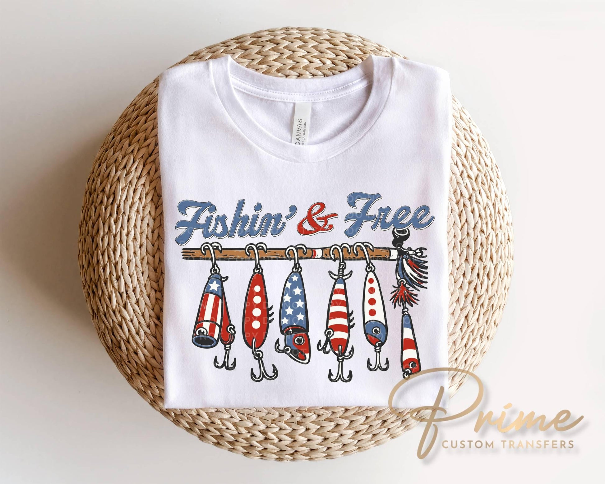 Fishin and Free DTF Transfer, Ready to Press, 4th of July Boy Tshirt Design