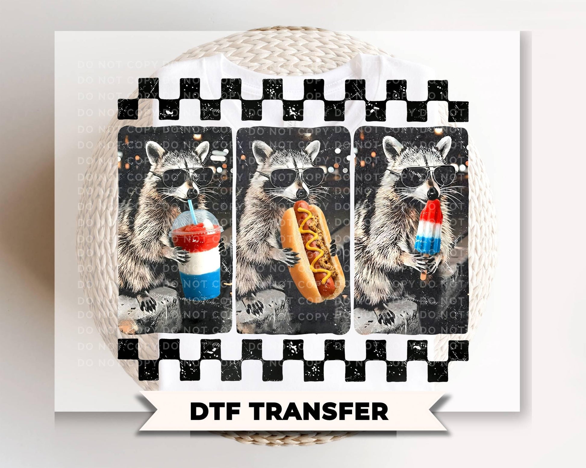Patriotic Raccoons DTF Transfer, Ready to Press, Funny 4th of July Tshirt Design