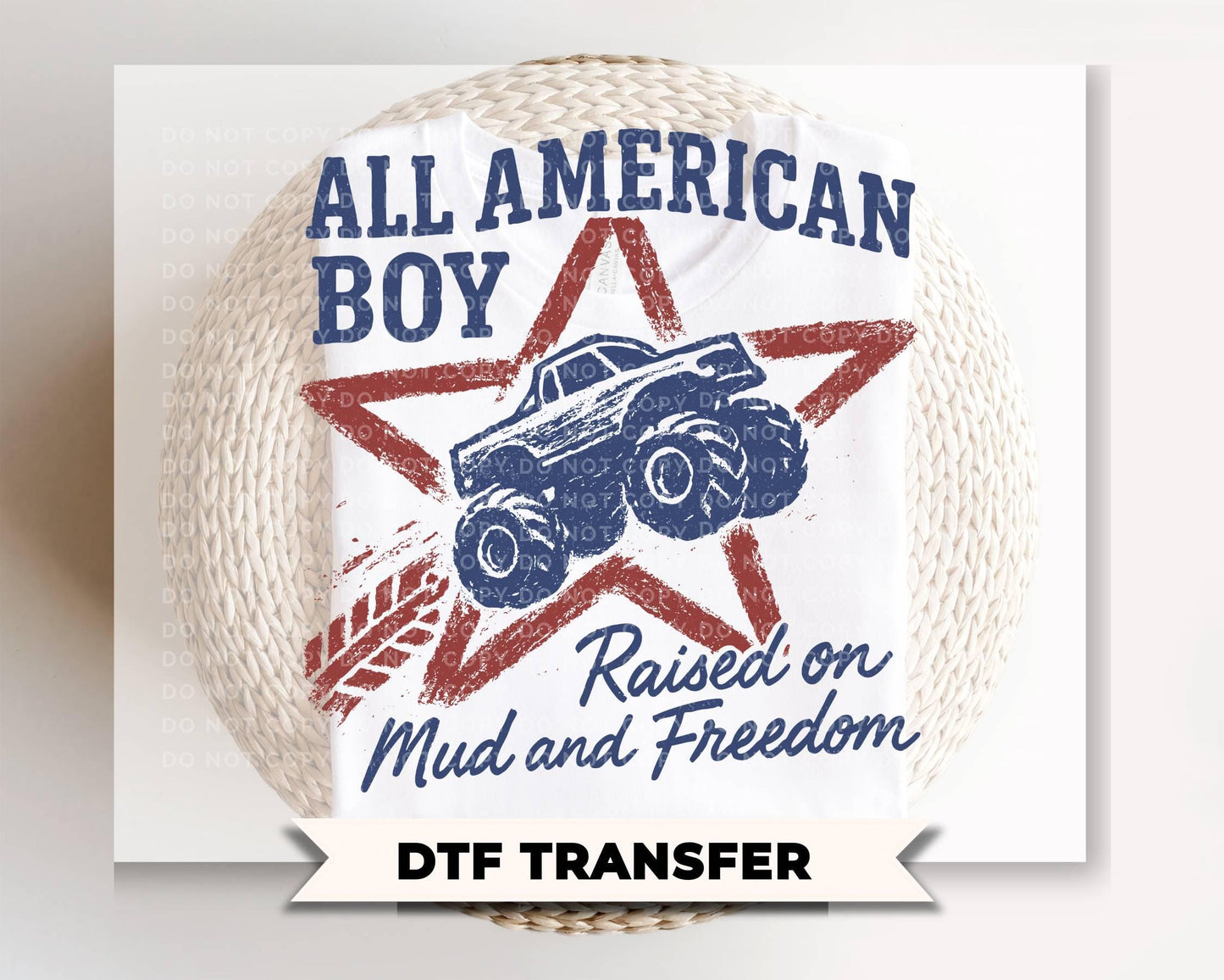 All American Boy DTF Transfer, Ready to Press, 4th of July Tshirt Design
