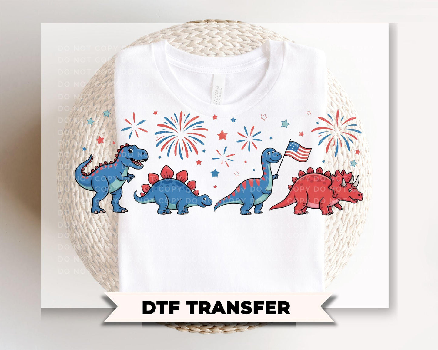 Patriotic Dinosaurs DTF Transfer, Ready to Press, Boys 4th of July Tshirt Design