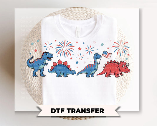 Patriotic Dinosaurs DTF Transfer, Ready to Press, Boys 4th of July Tshirt Design