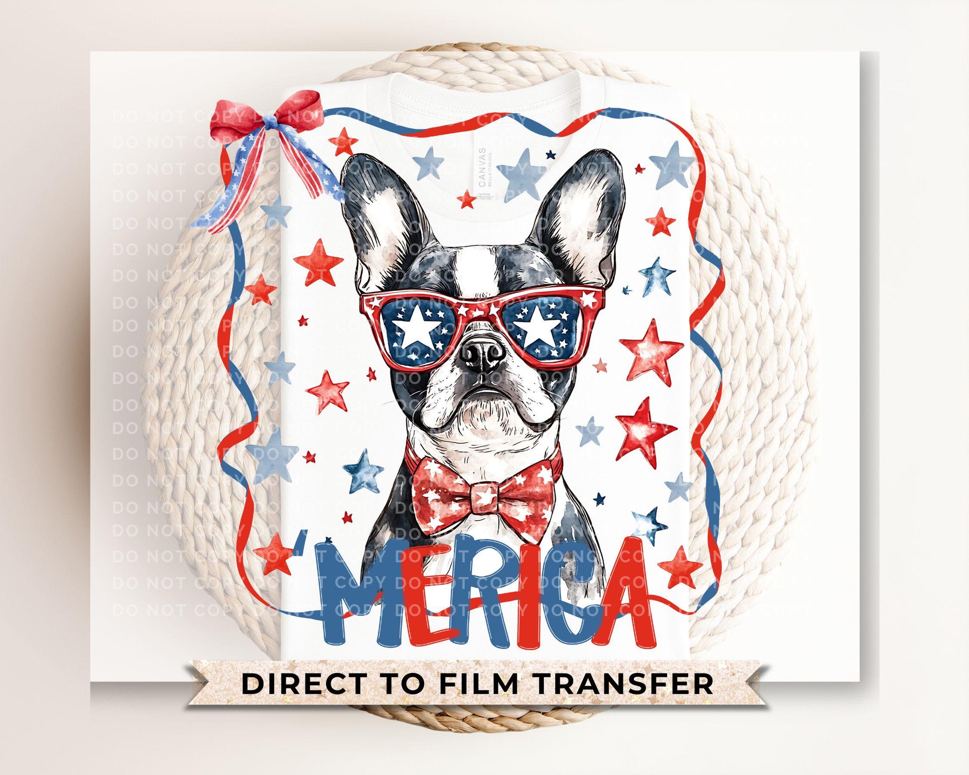 Patriotic Boston Terrier DTF Transfer, Ready to Press, 4th of July Tshirt Design