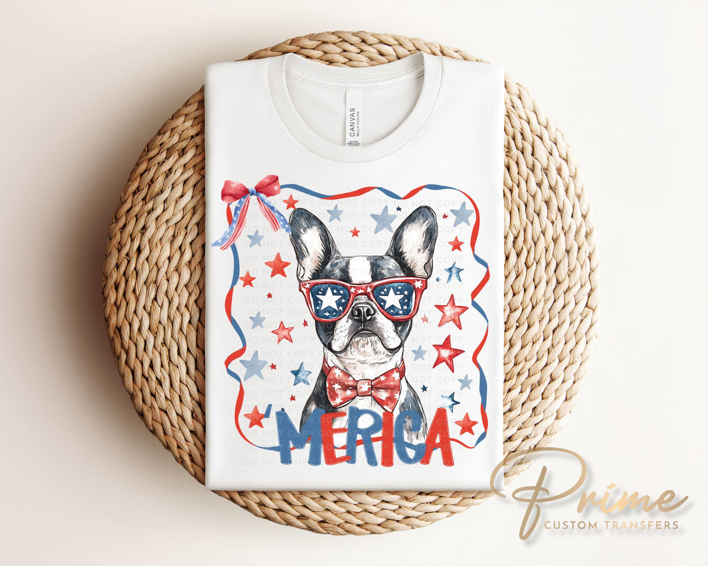 Patriotic Boston Terrier DTF Transfer, Ready to Press, 4th of July Tshirt Design