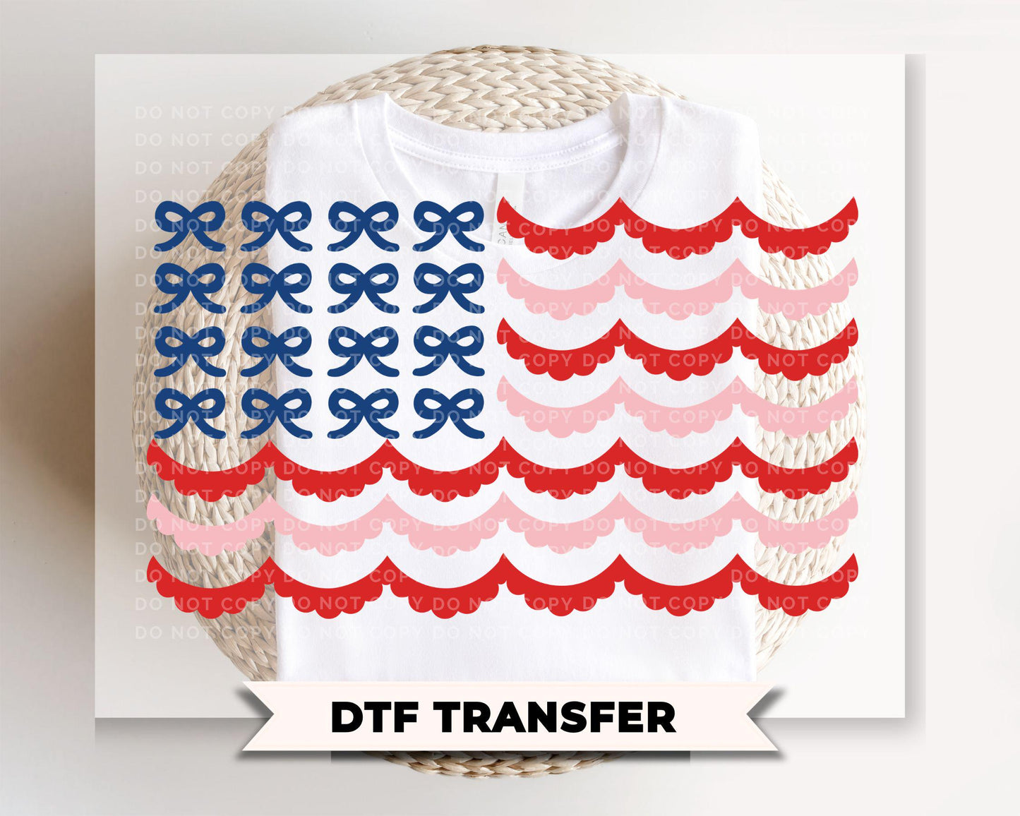 Bow Scalloped American Flag DTF Transfer, Ready to Press, 4th of July Tshirt Design