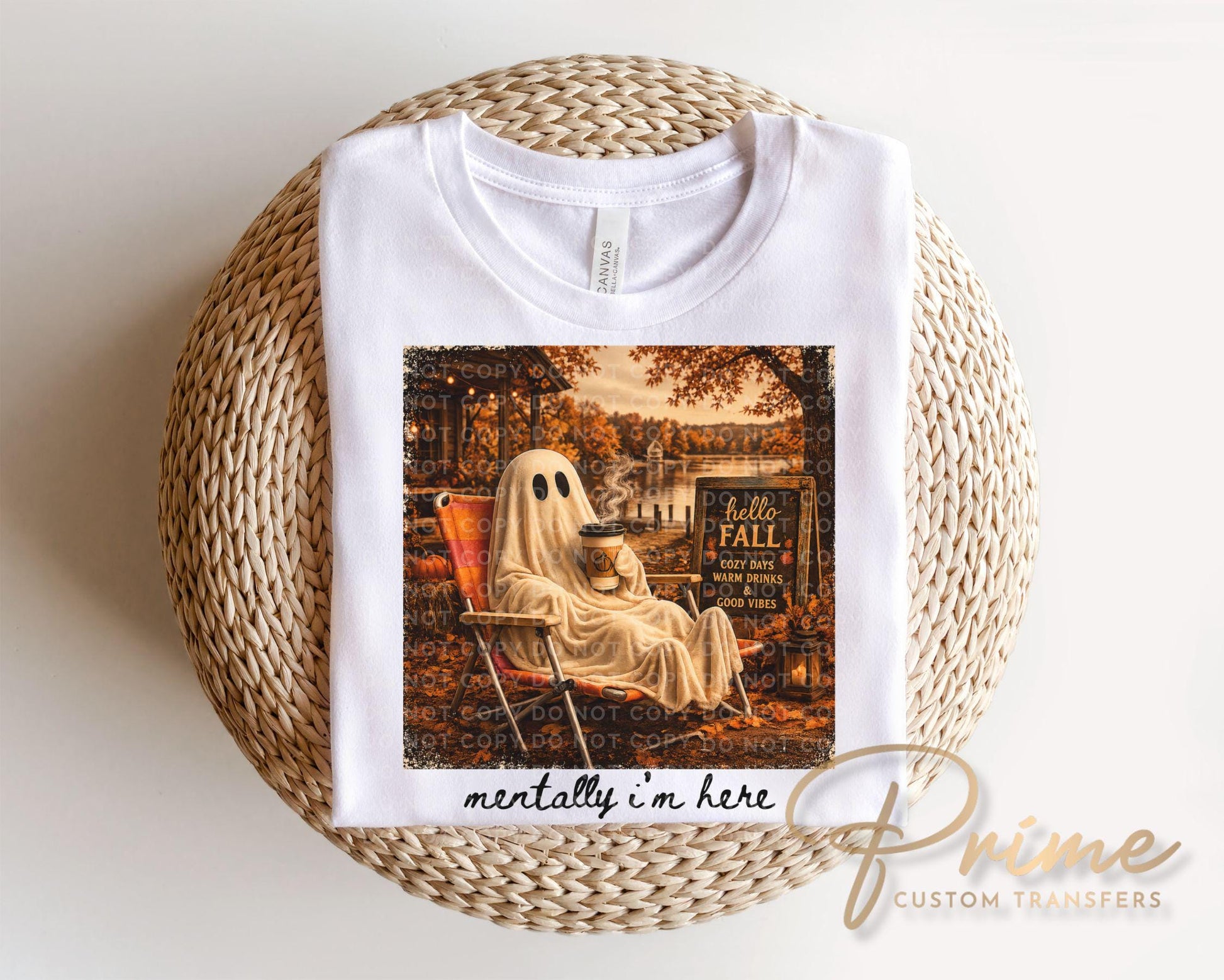 Summerween Ghost DTF Transfer, Mentally I am Here, Trendy Halloween Lover Shirt Design