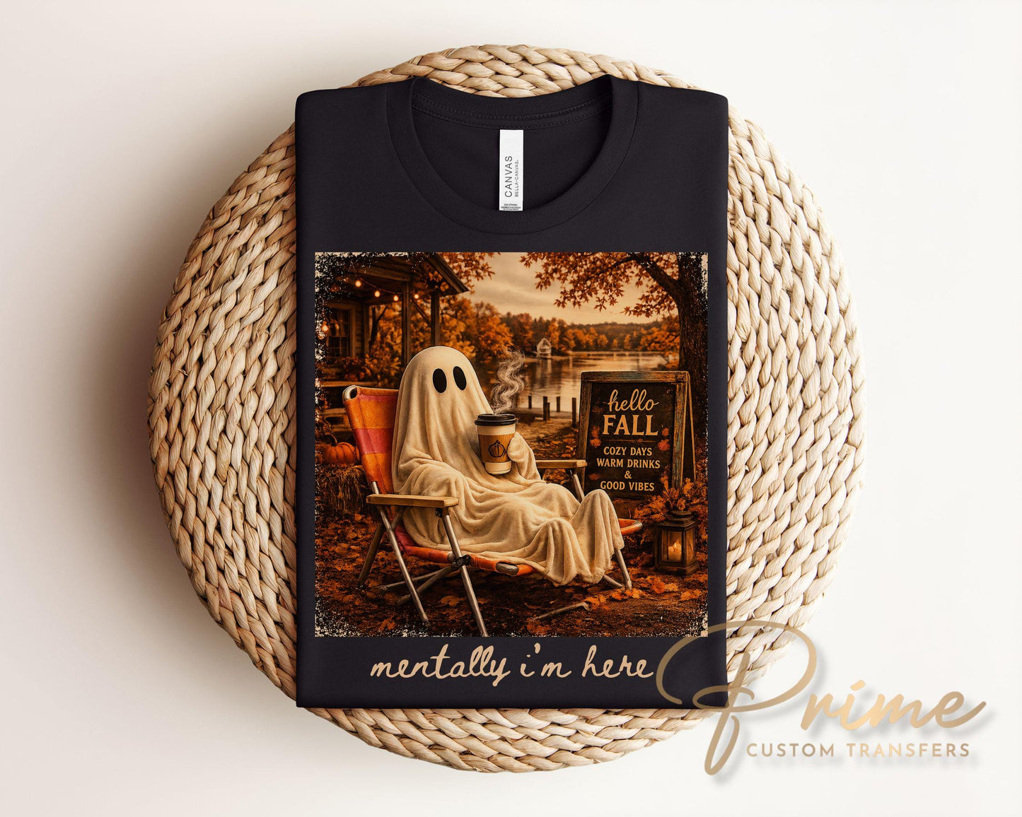 Summerween Ghost DTF Transfer, Mentally I am Here, Trendy Halloween Lover Shirt Design