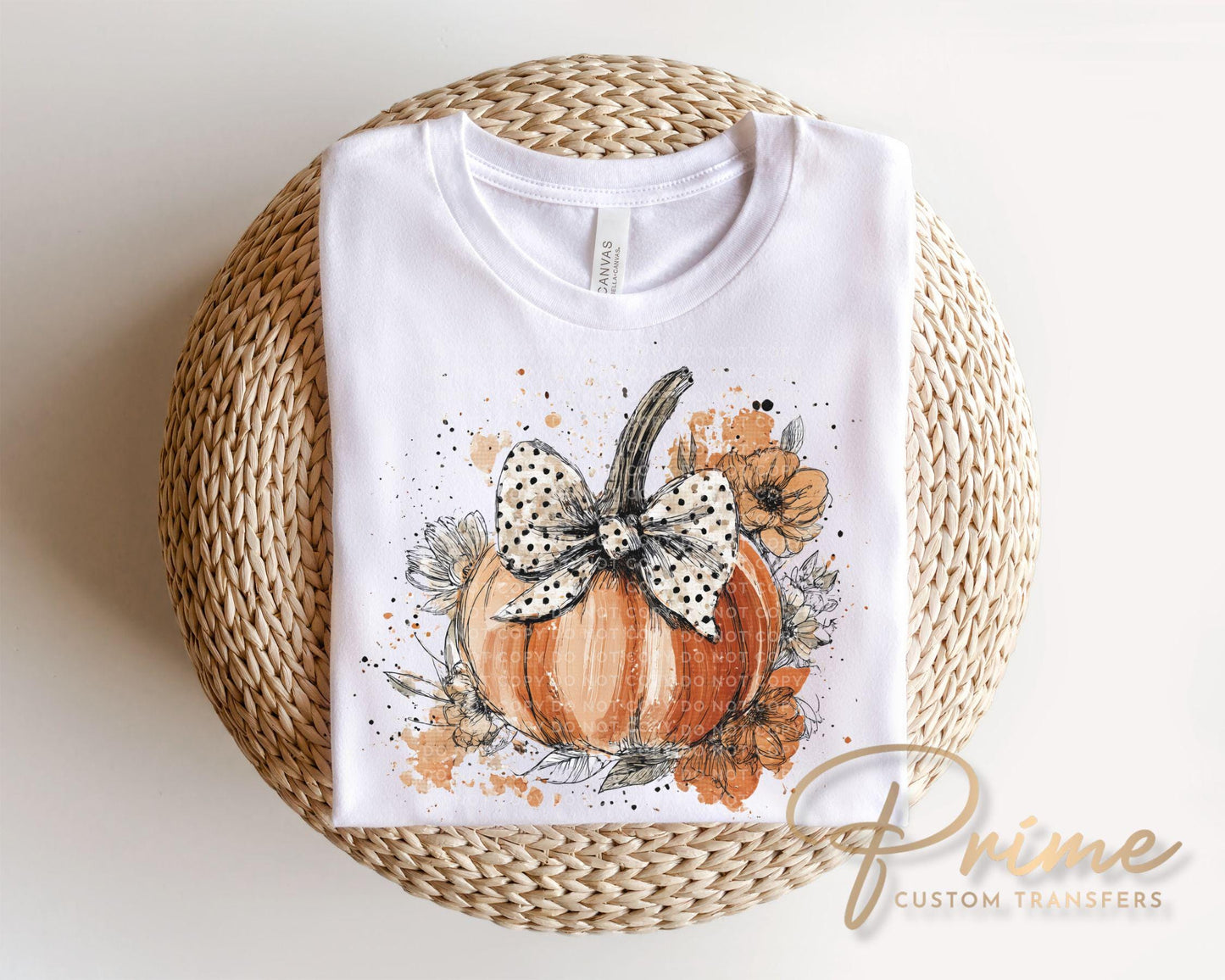 Floral Fall Pumpkin DTF Transfer, Ready to Press, Halloween Tshirt Design