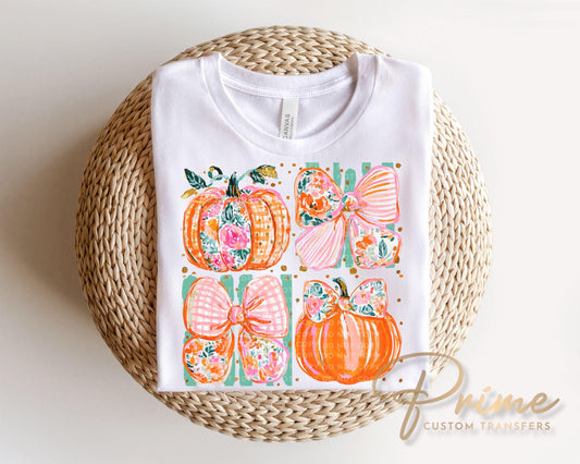 Preppy Striped Pumpkins DTF Transfer, Ready to Press, Trendy Fall Tshirt Design