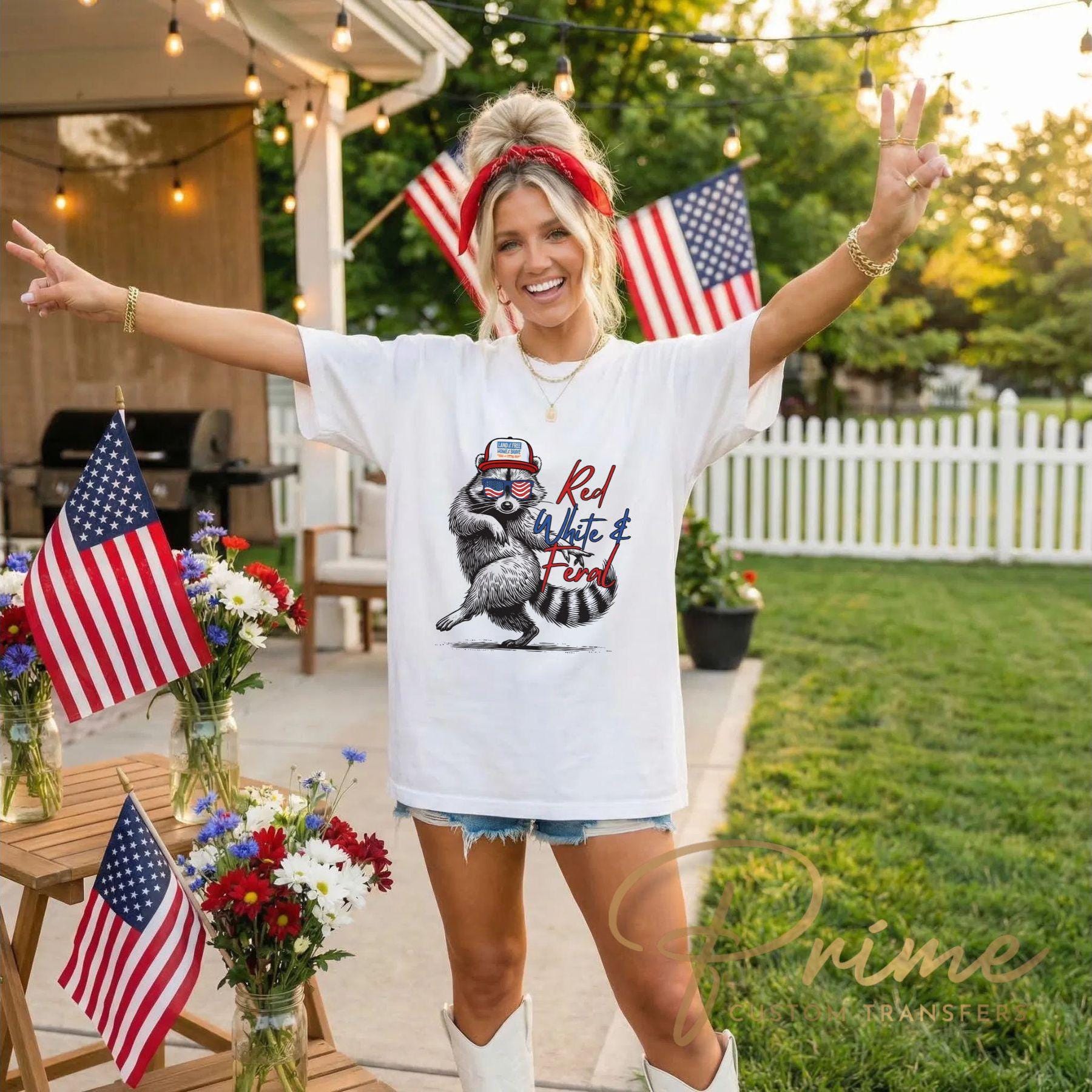 Red White & Feral DTF Transfer, Funny 4th of July T-Shirt Design