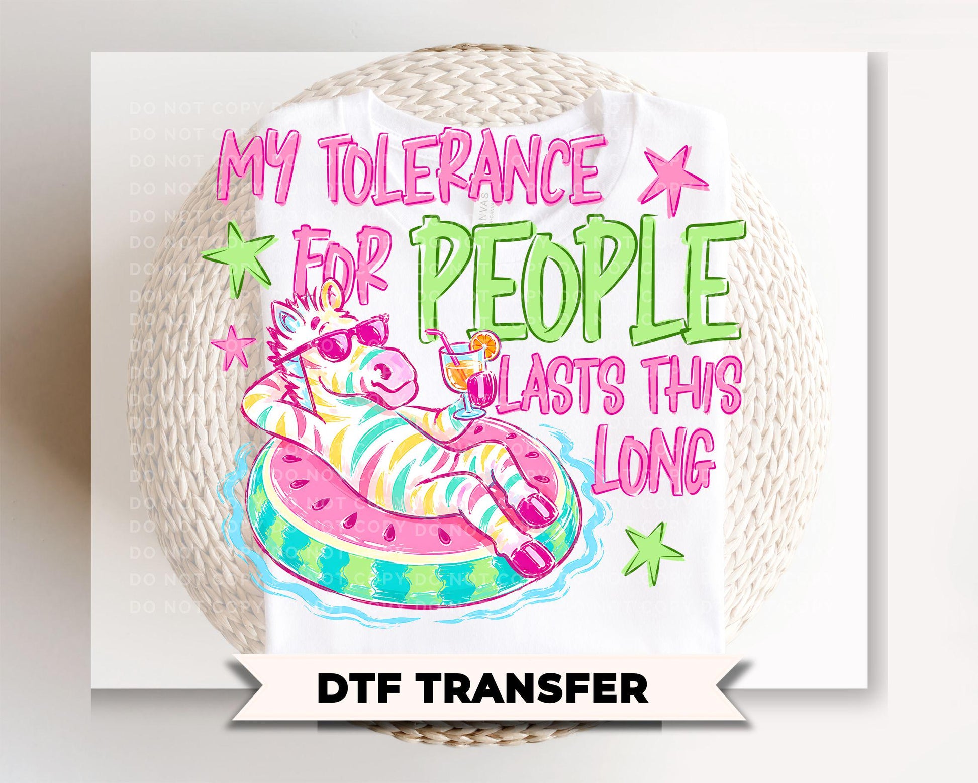 My Tolerance for People Lasts This Long DTF Transfer, Funny Zebra T-Shirt Design