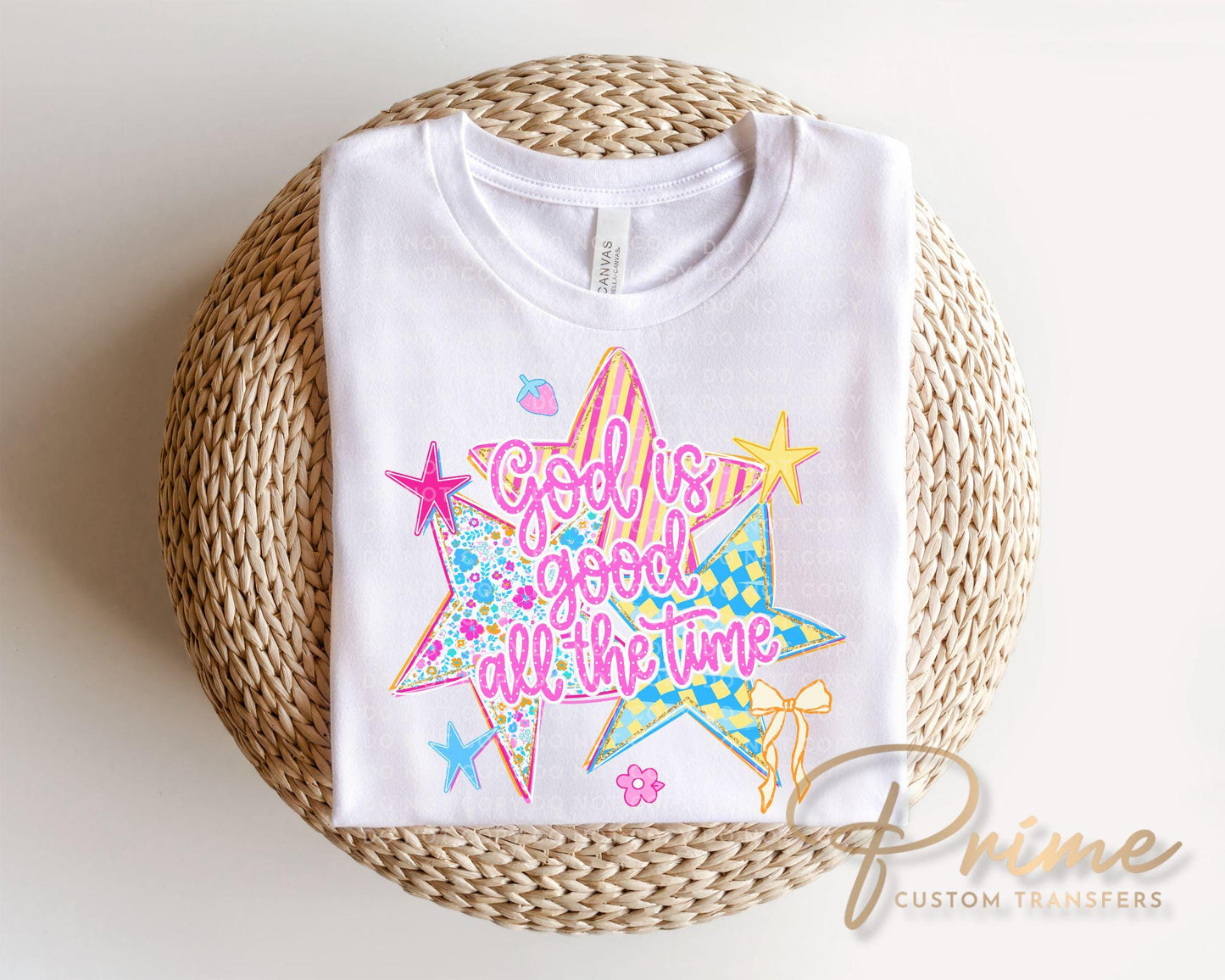 Preppy Stars God is Good DTF Transfer, Bible Verse, Striped Christian T-shirt Design