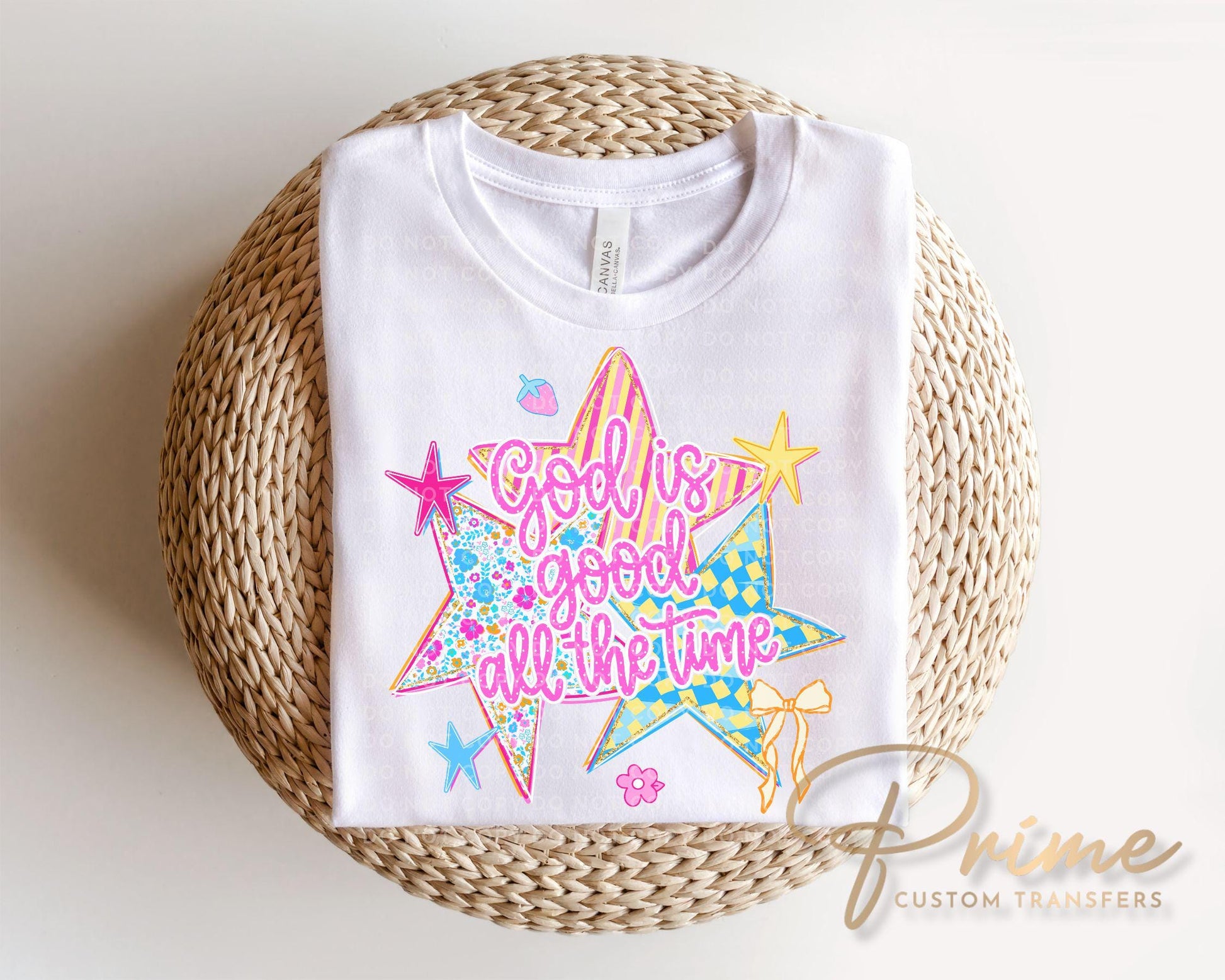 Preppy Stars God is Good DTF Transfer, Bible Verse, Striped Christian T-shirt Design