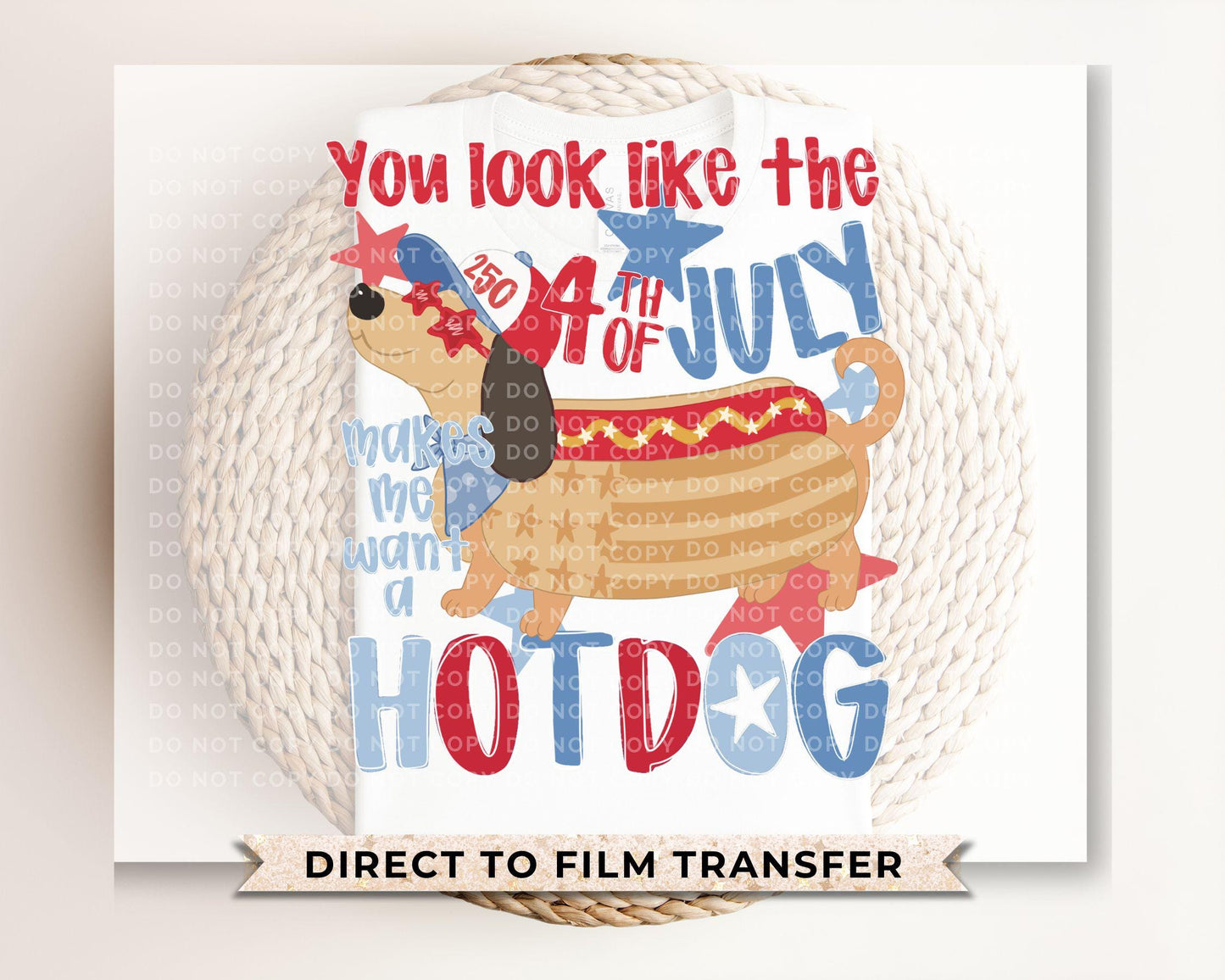 Patriotic Dachshund DTF Transfer, Ready to Press, Funny 4th of July Tshirt Design