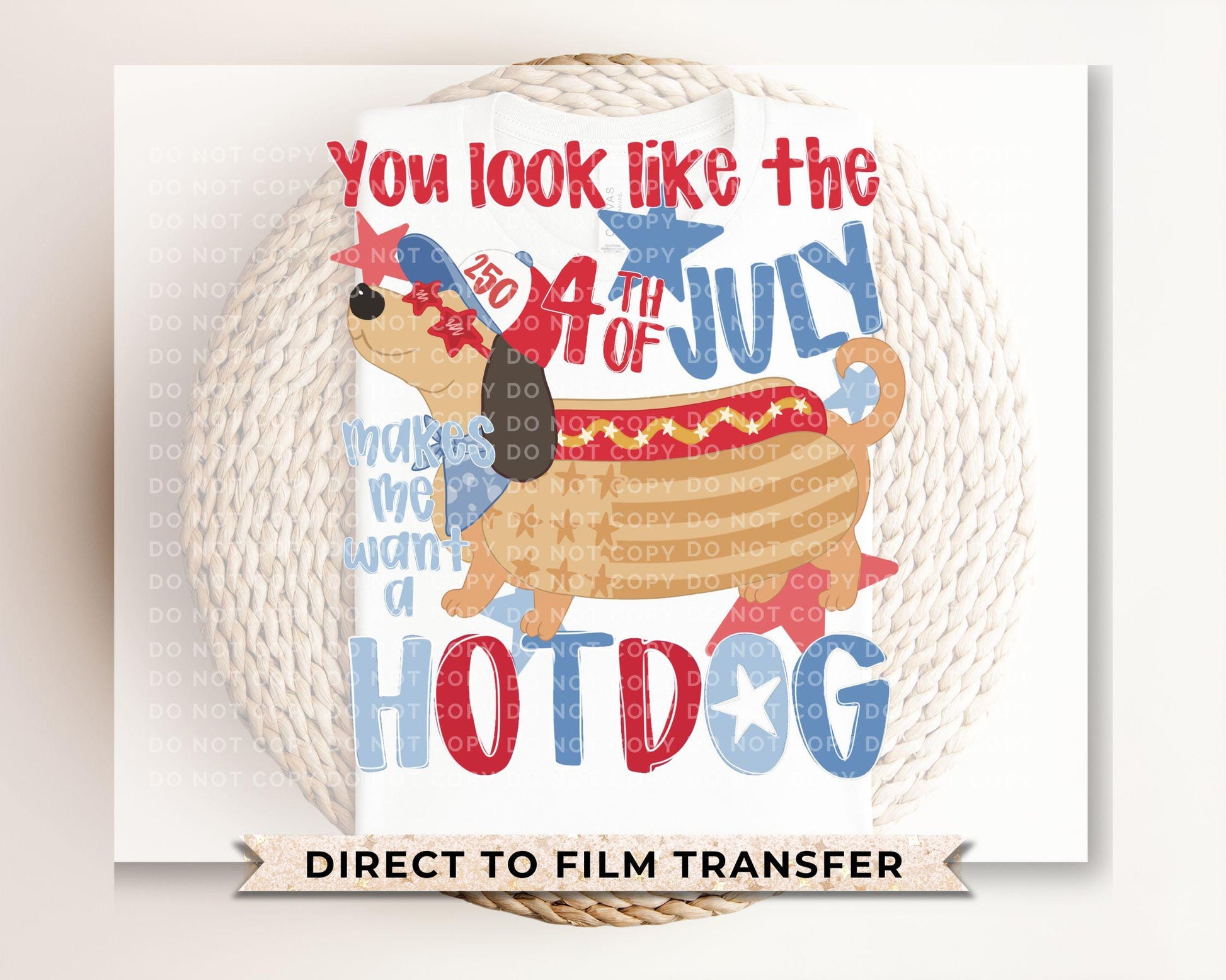 Patriotic Dachshund DTF Transfer, Ready to Press, Funny 4th of July Tshirt Design
