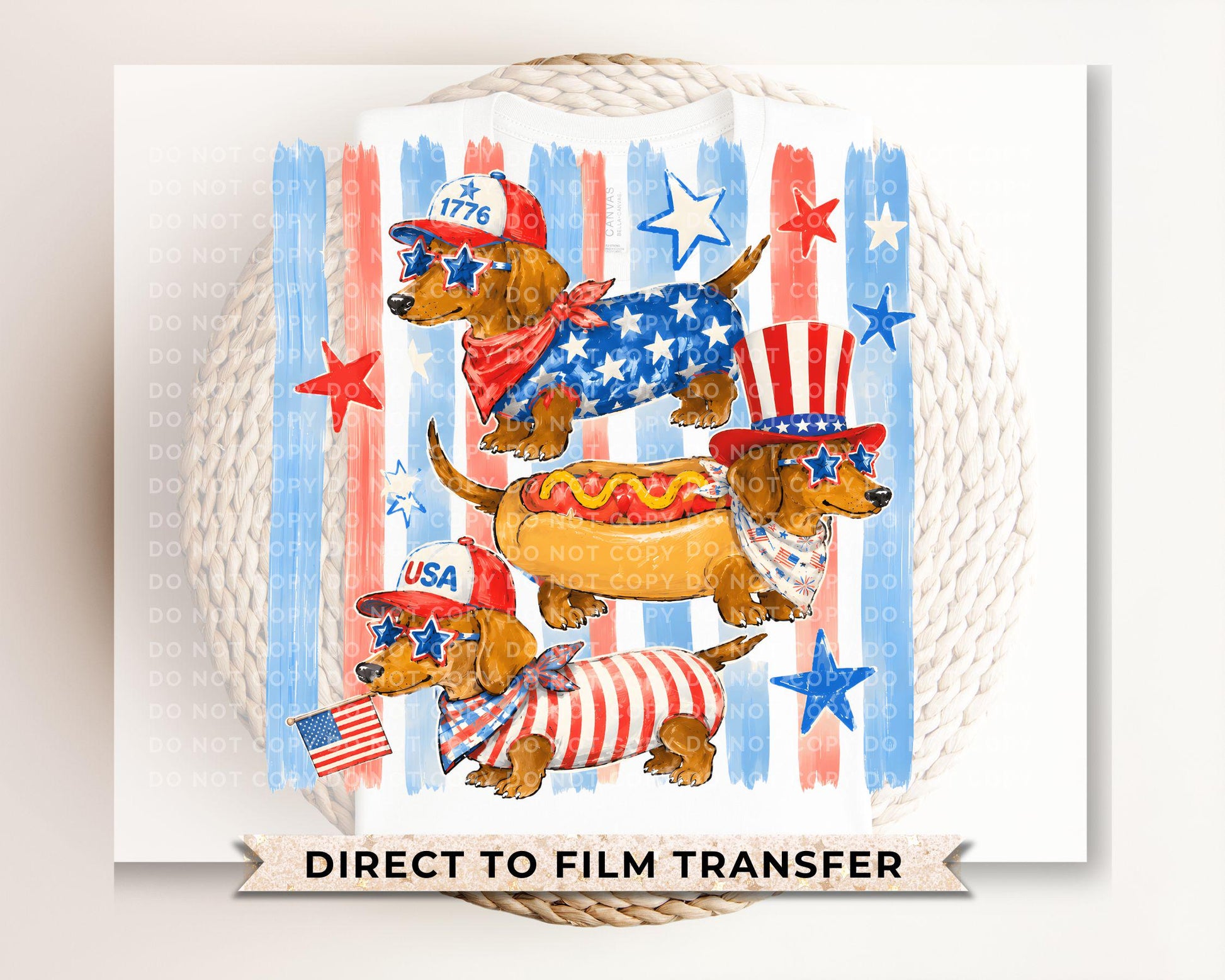 Patriotic Dachshunds DTF Transfer, Ready to Press, 4th of July Tshirt Design