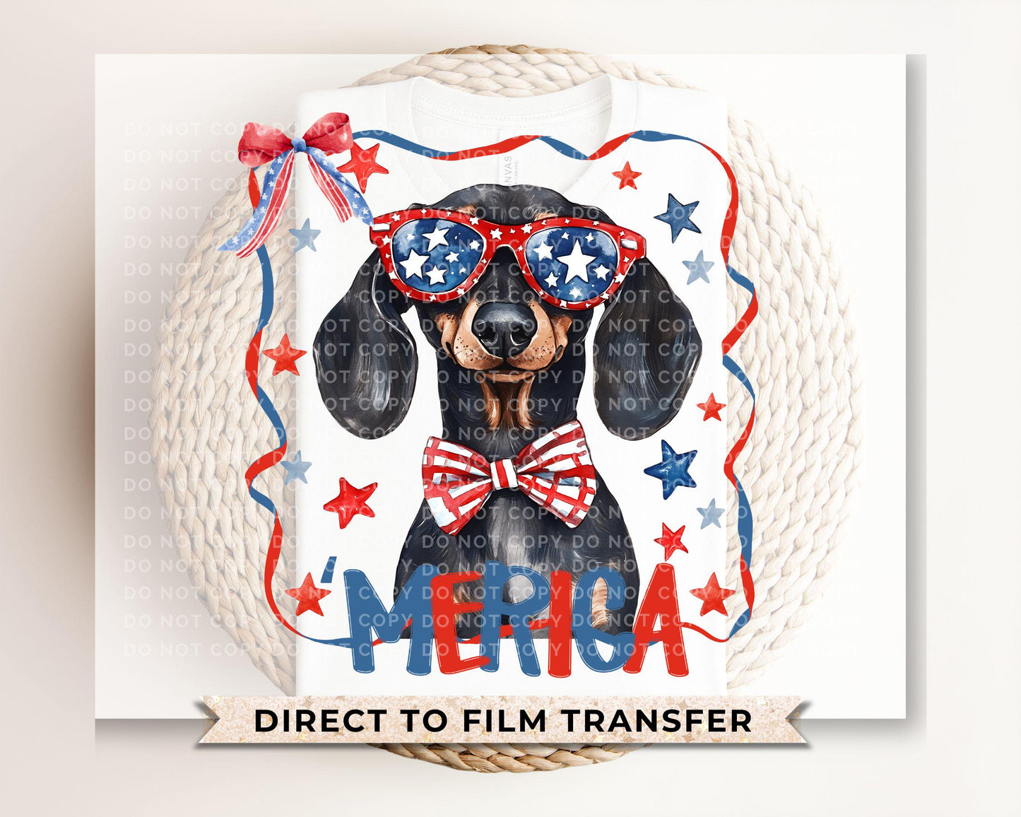Patriotic Dachshund DTF Transfer, Ready to Press, 4th of July Tshirt Design
