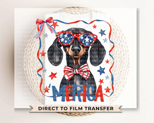 Patriotic Dachshund DTF Transfer, Ready to Press, 4th of July Tshirt Design