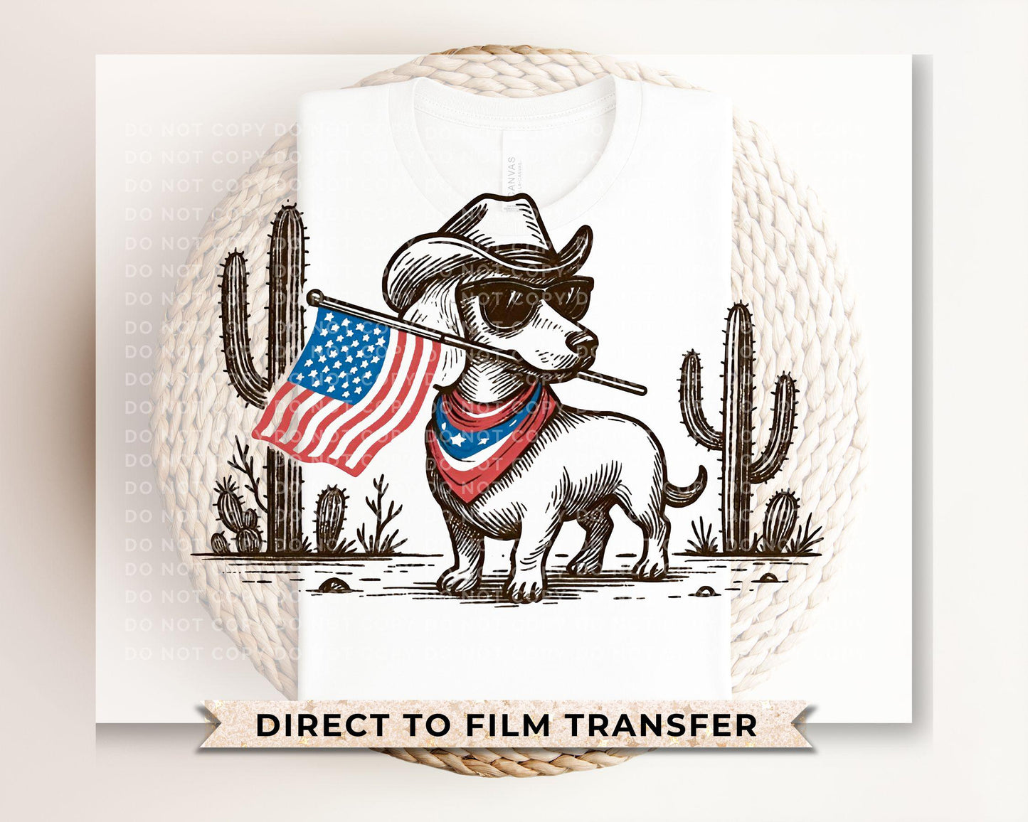 Patriotic Dachshund DTF Transfer, Western Cowboy, 4th of July Tshirt Design