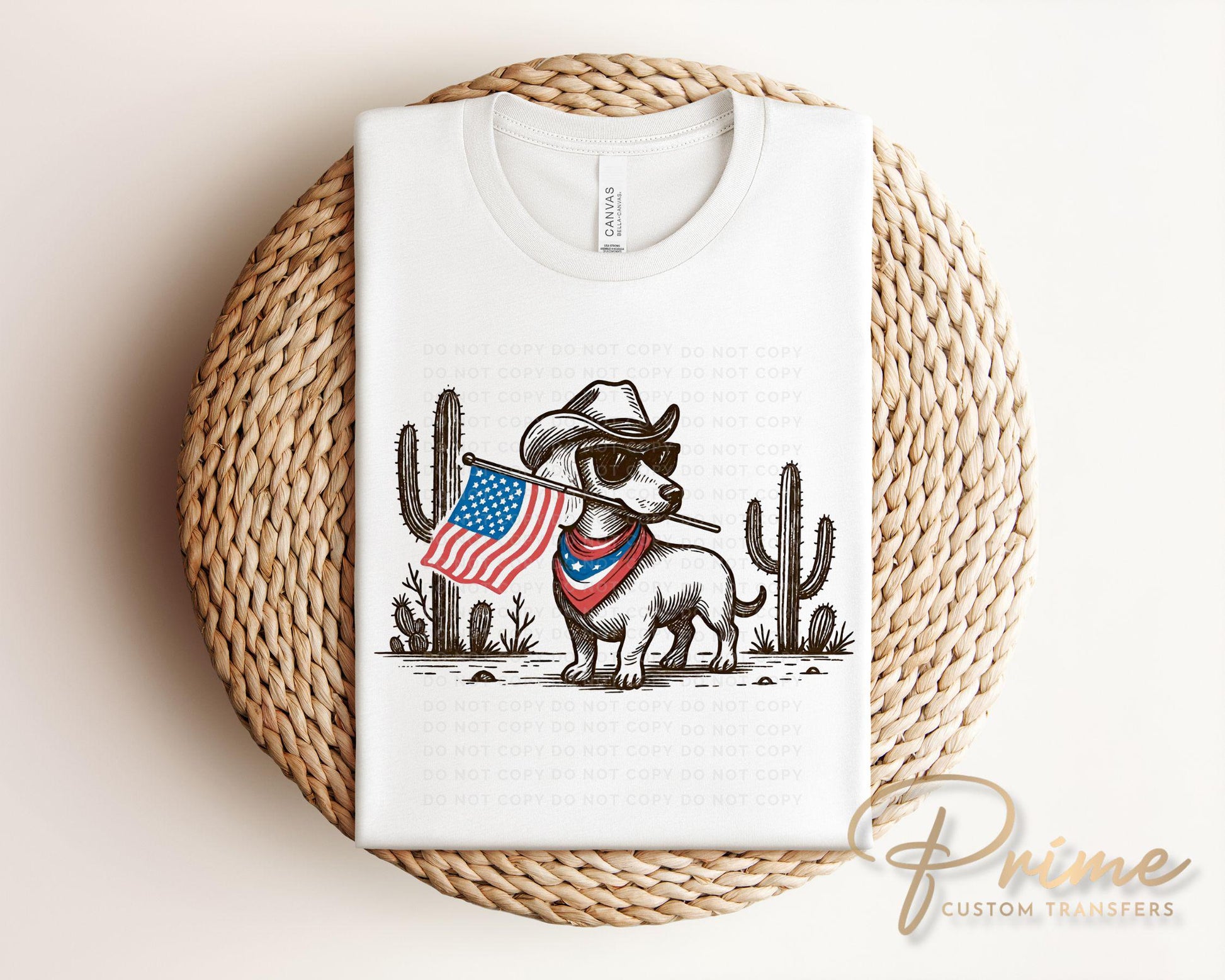 Patriotic Dachshund DTF Transfer, Western Cowboy, 4th of July Tshirt Design