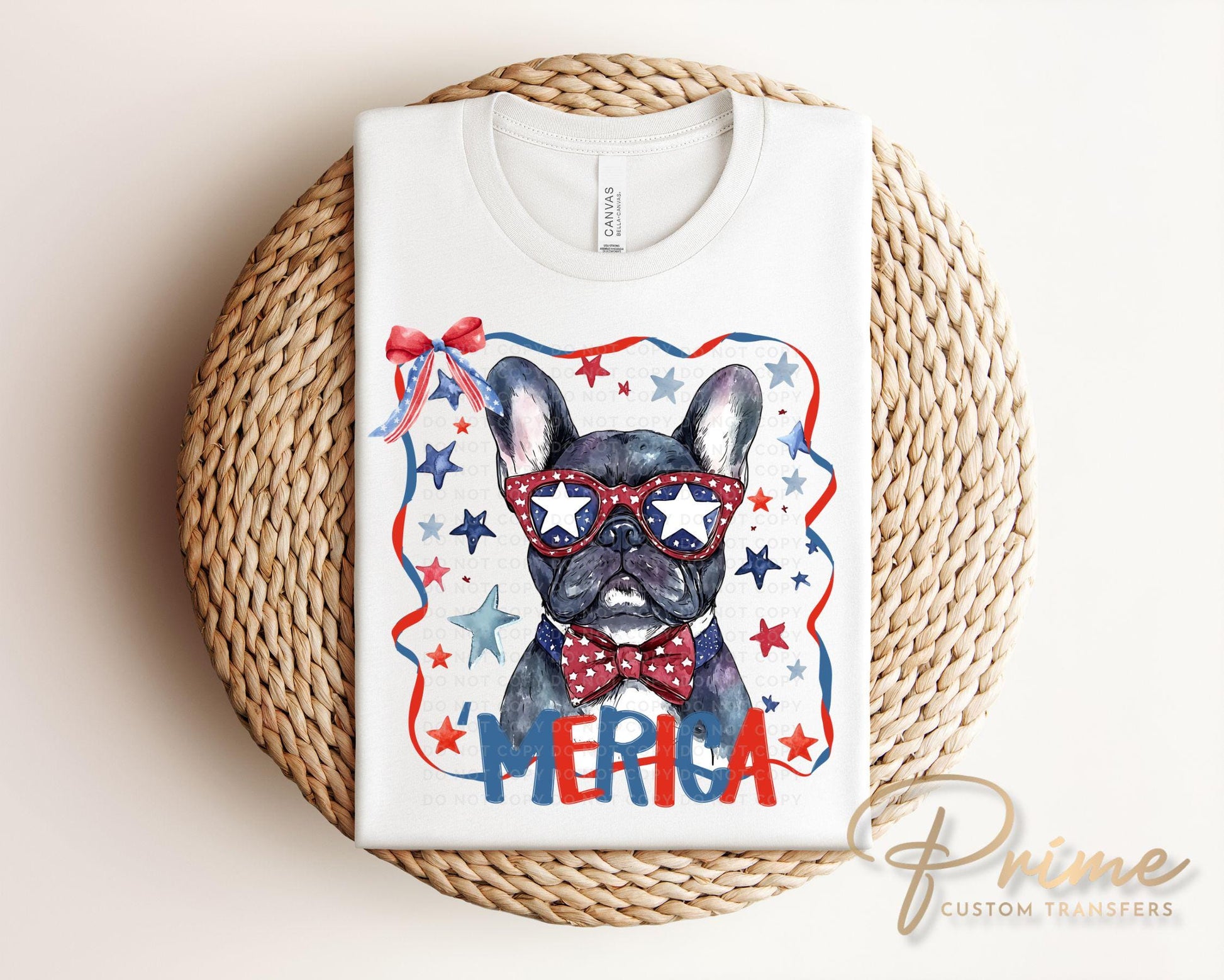 Patriotic Frenchie DTF Transfer, Ready to Press, 4th of July Tshirt Design