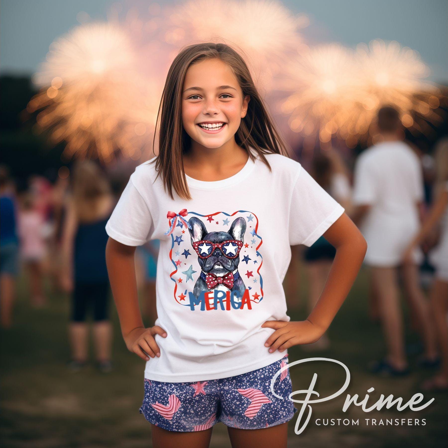 Patriotic Frenchie DTF Transfer, Ready to Press, 4th of July Tshirt Design