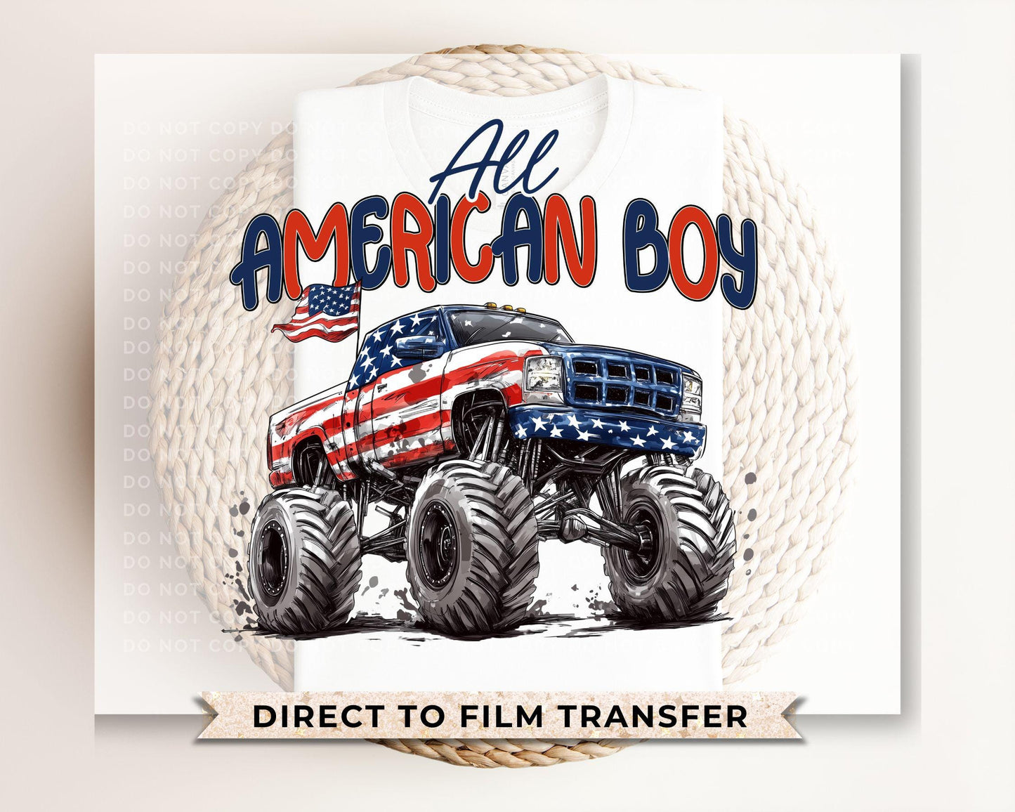 Patriotic Monster Truck DTF Transfer, Ready to Press, Boy 4th of July Tshirt Design