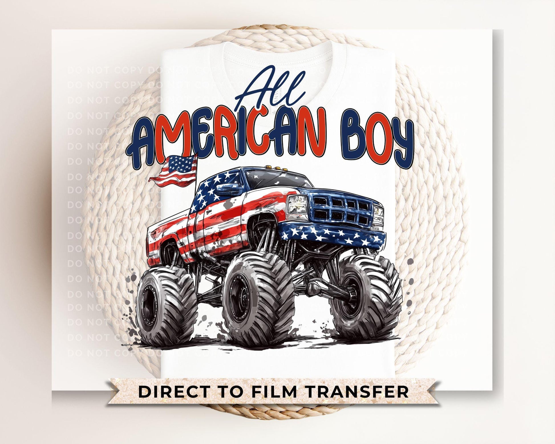 Patriotic Monster Truck DTF Transfer, Ready to Press, Boy 4th of July Tshirt Design