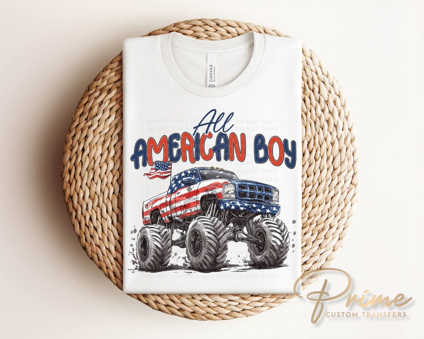 Patriotic Monster Truck DTF Transfer, Ready to Press, Boy 4th of July Tshirt Design