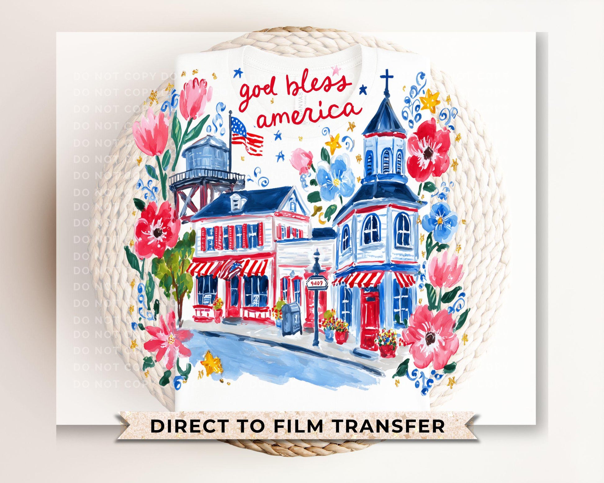 God Bless America DTF Transfer, Patriotic Small Town, 4th of July Tshirt Design