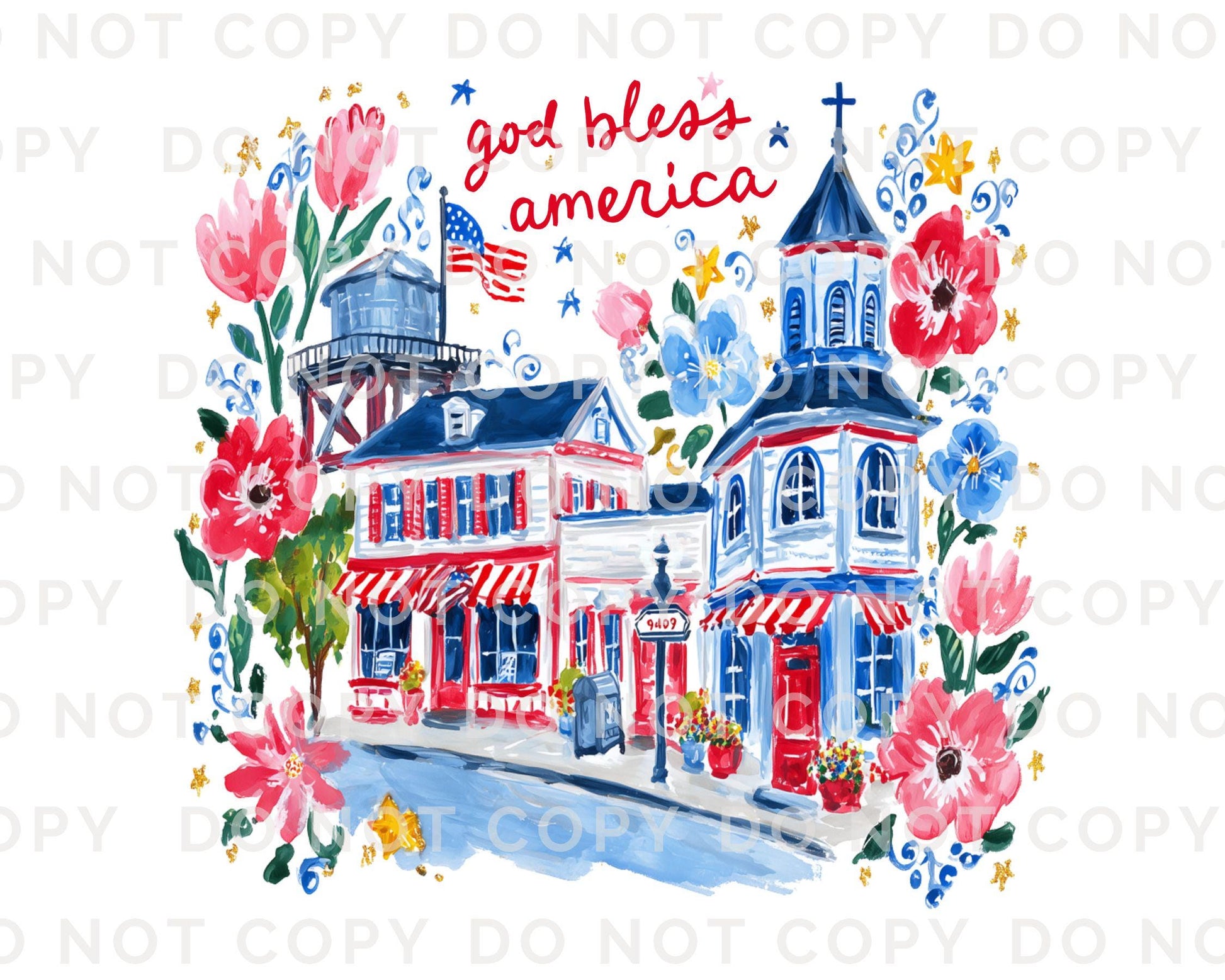 God Bless America DTF Transfer, Patriotic Small Town, 4th of July Tshirt Design