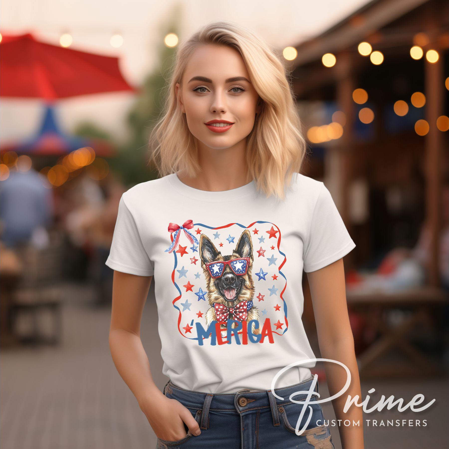 Patriotic German Shepherd DTF Transfer, Ready to Press, 4th of July Tshirt Design