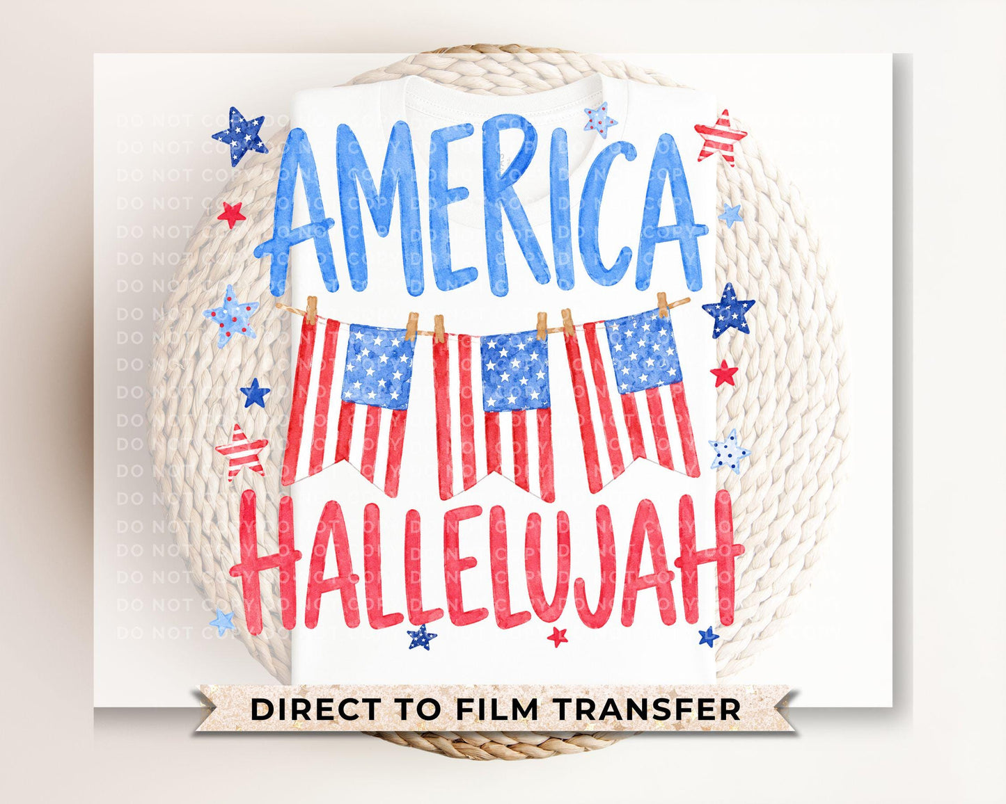 America Hallelujah DTF Transfer, Ready to Press, Preppy 4th of July Tshirt Design