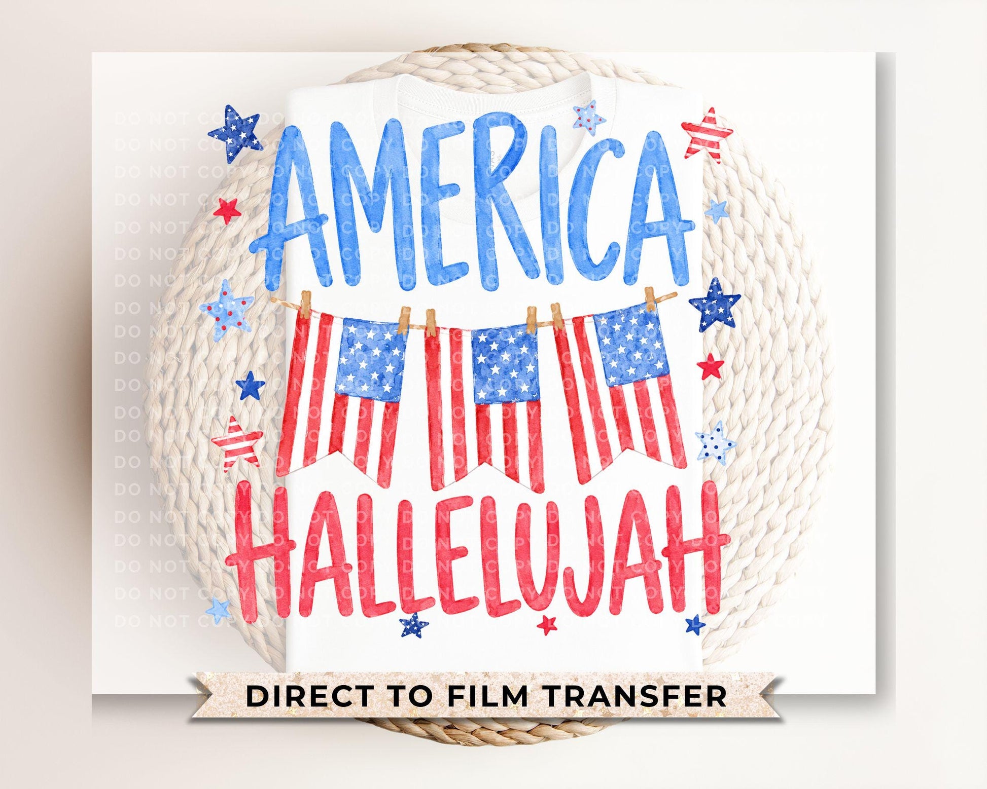 America Hallelujah DTF Transfer, Ready to Press, Preppy 4th of July Tshirt Design