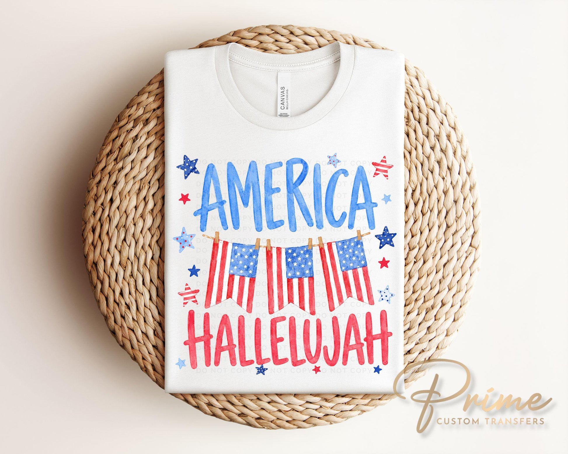 America Hallelujah DTF Transfer, Ready to Press, Preppy 4th of July Tshirt Design