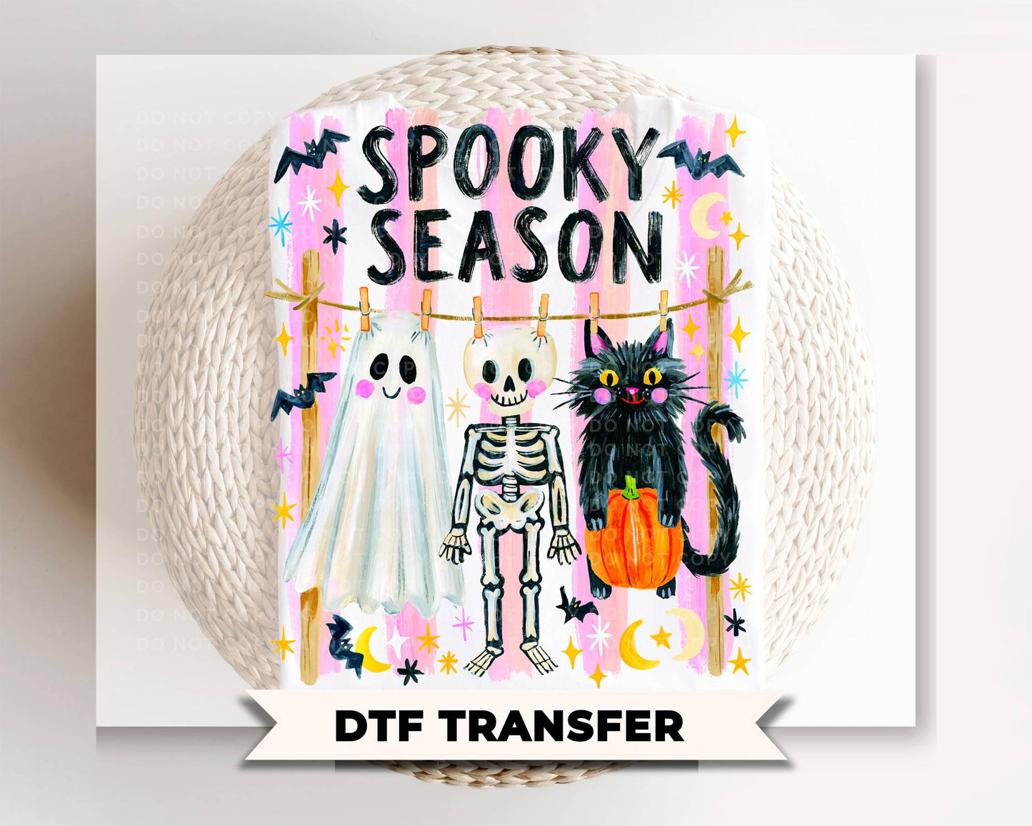 Preppy Spooky Season DTF Transfer, Ready to Press, Striped Halloween Tshirt Design