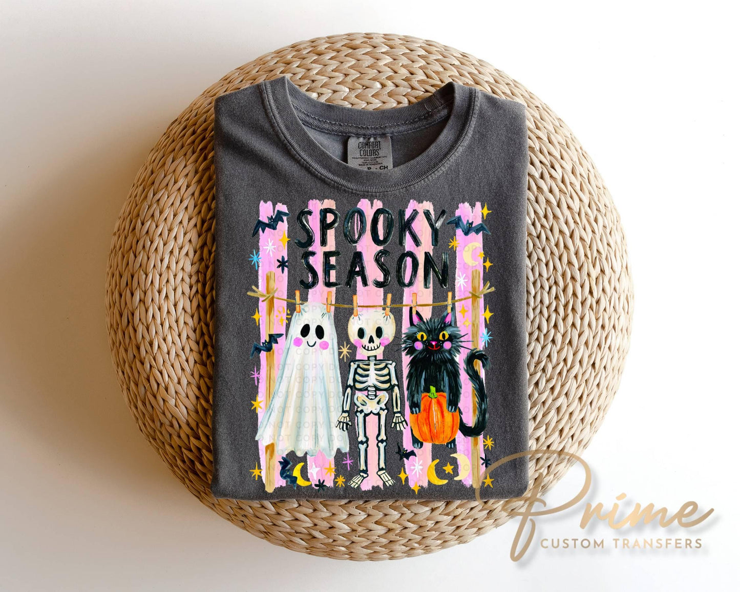 Preppy Spooky Season DTF Transfer, Ready to Press, Striped Halloween Tshirt Design