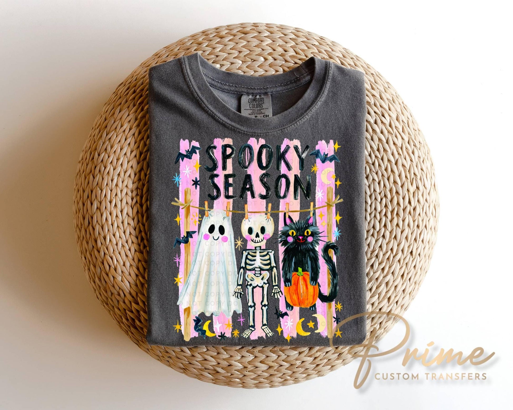 Preppy Spooky Season DTF Transfer, Ready to Press, Striped Halloween Tshirt Design