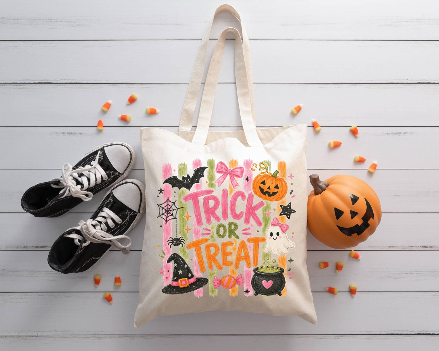 Trick or Treat DTF Transfer, Ready to Press, Trendy Striped Halloween Tshirt Design