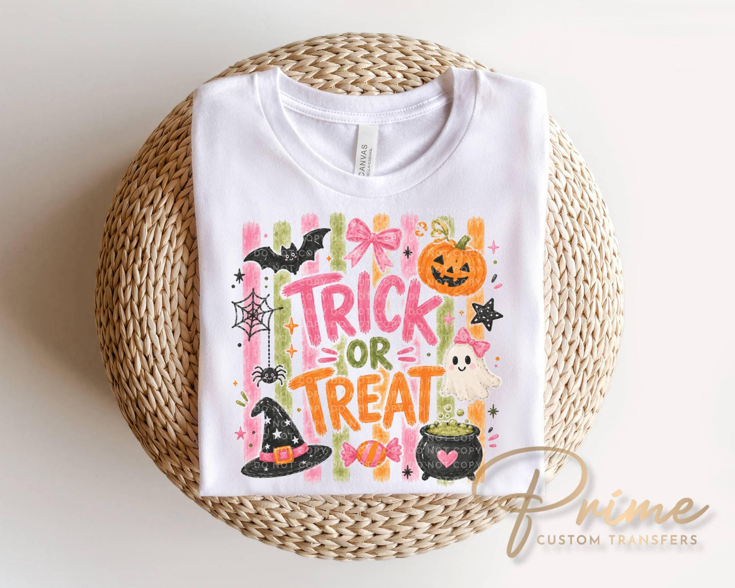 Trick or Treat DTF Transfer, Ready to Press, Trendy Striped Halloween Tshirt Design
