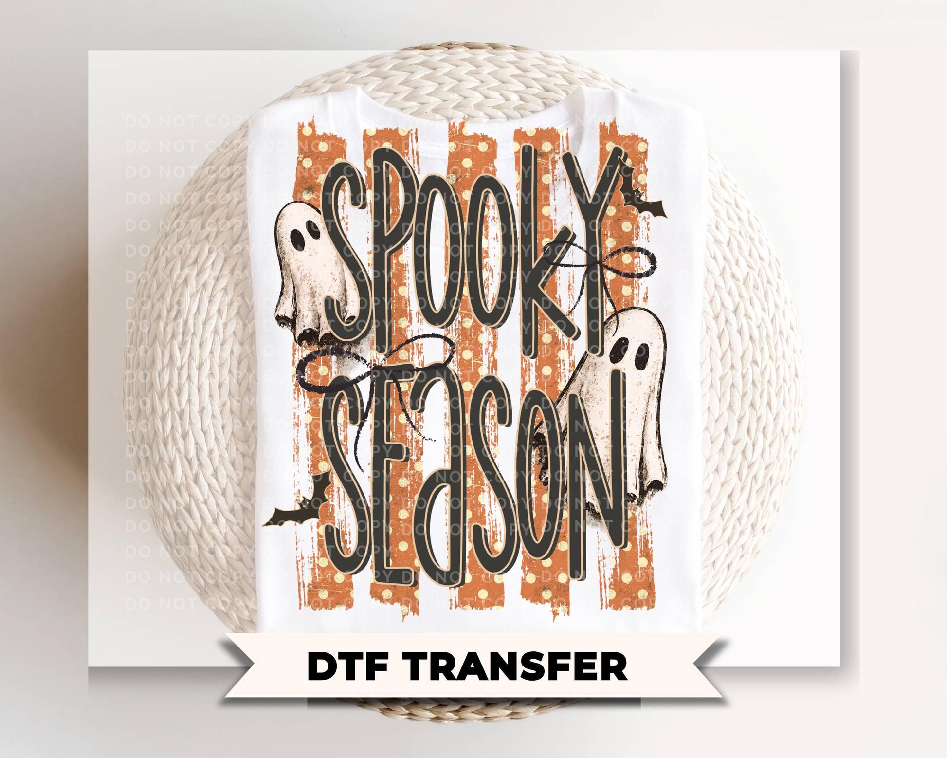 Spooky Season DTF Transfer, Ready to Press, Striped Halloween Ghost Tshirt Design